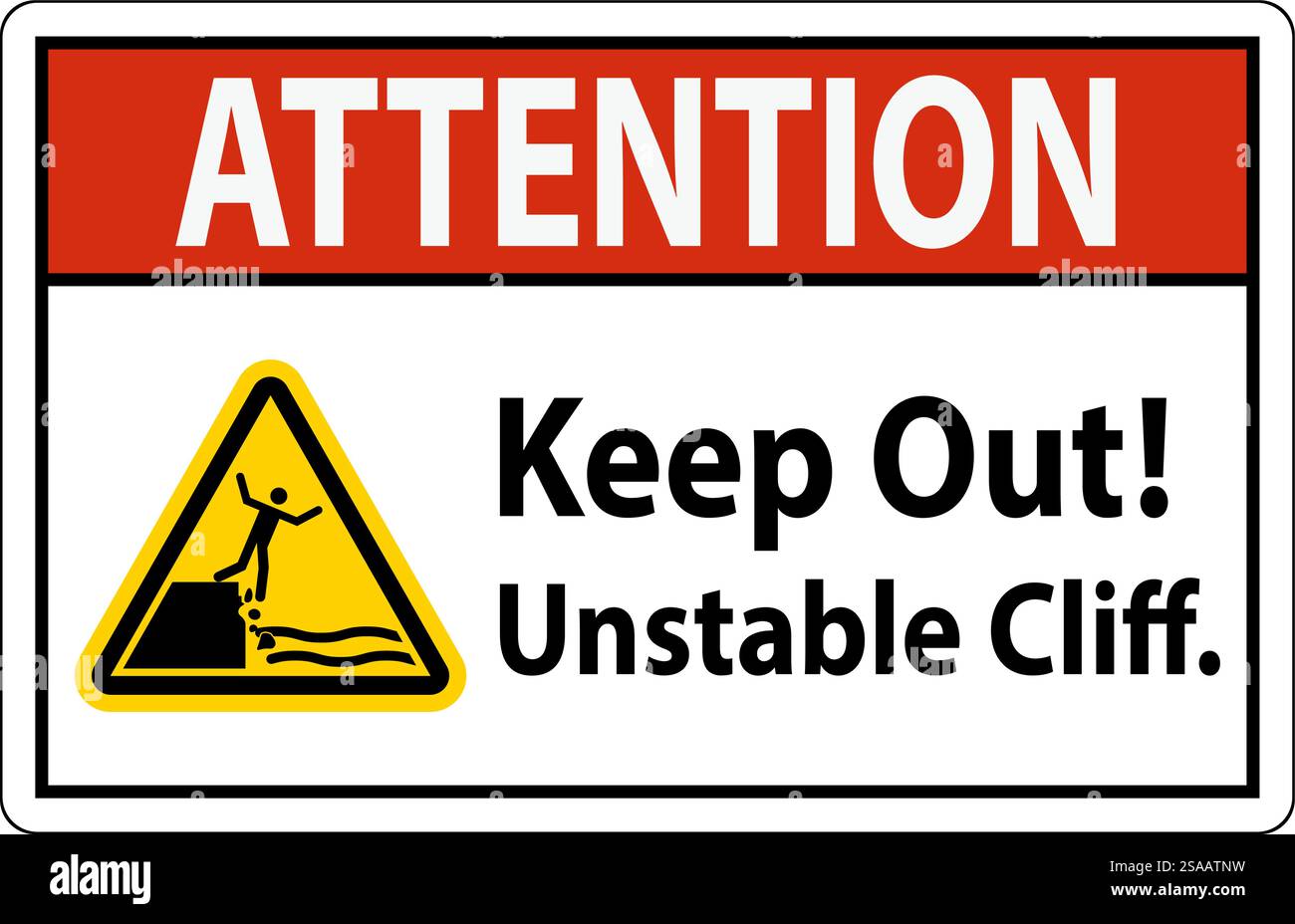 Signe d'attention, restez à l'extérieur instable Cliff Illustration de Vecteur