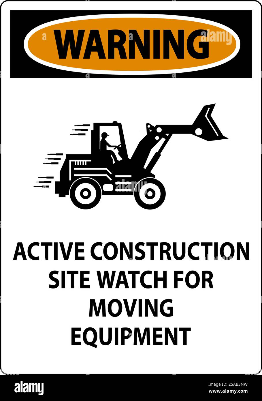 Avertissement du panneau zone de construction - site de construction actif, attention au déplacement de l'équipement Illustration de Vecteur
