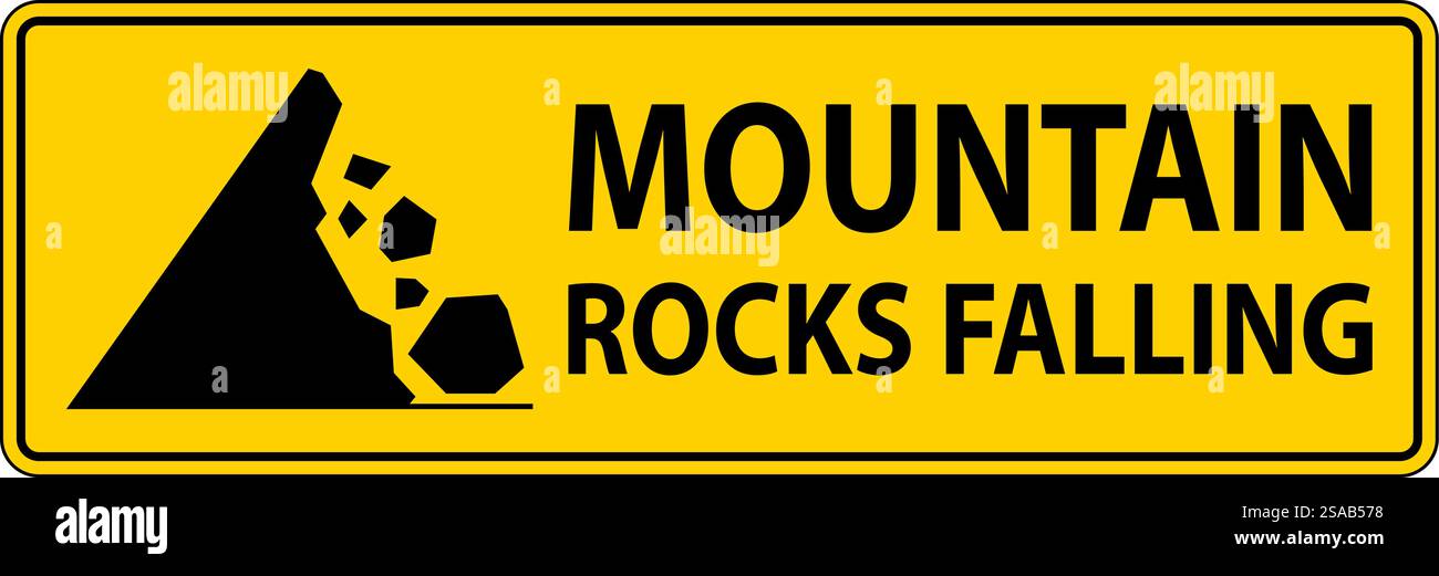 Panneau d'avertissement routier, symbole de chute de rochers de montagne Illustration de Vecteur