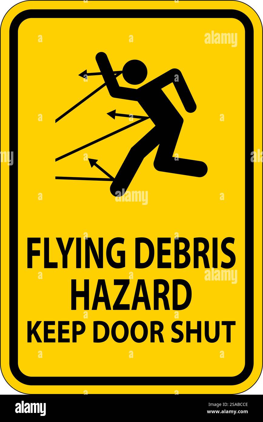 Panneau « interdiction d'entrer », risque de débris volants, garder la porte fermée Illustration de Vecteur