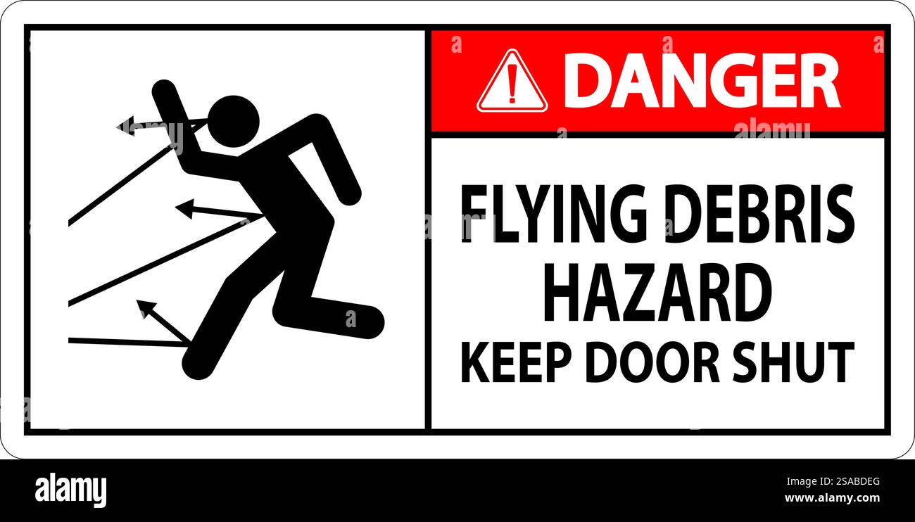 Panneau « interdiction d'entrer », risque de débris volants, garder la porte fermée Illustration de Vecteur