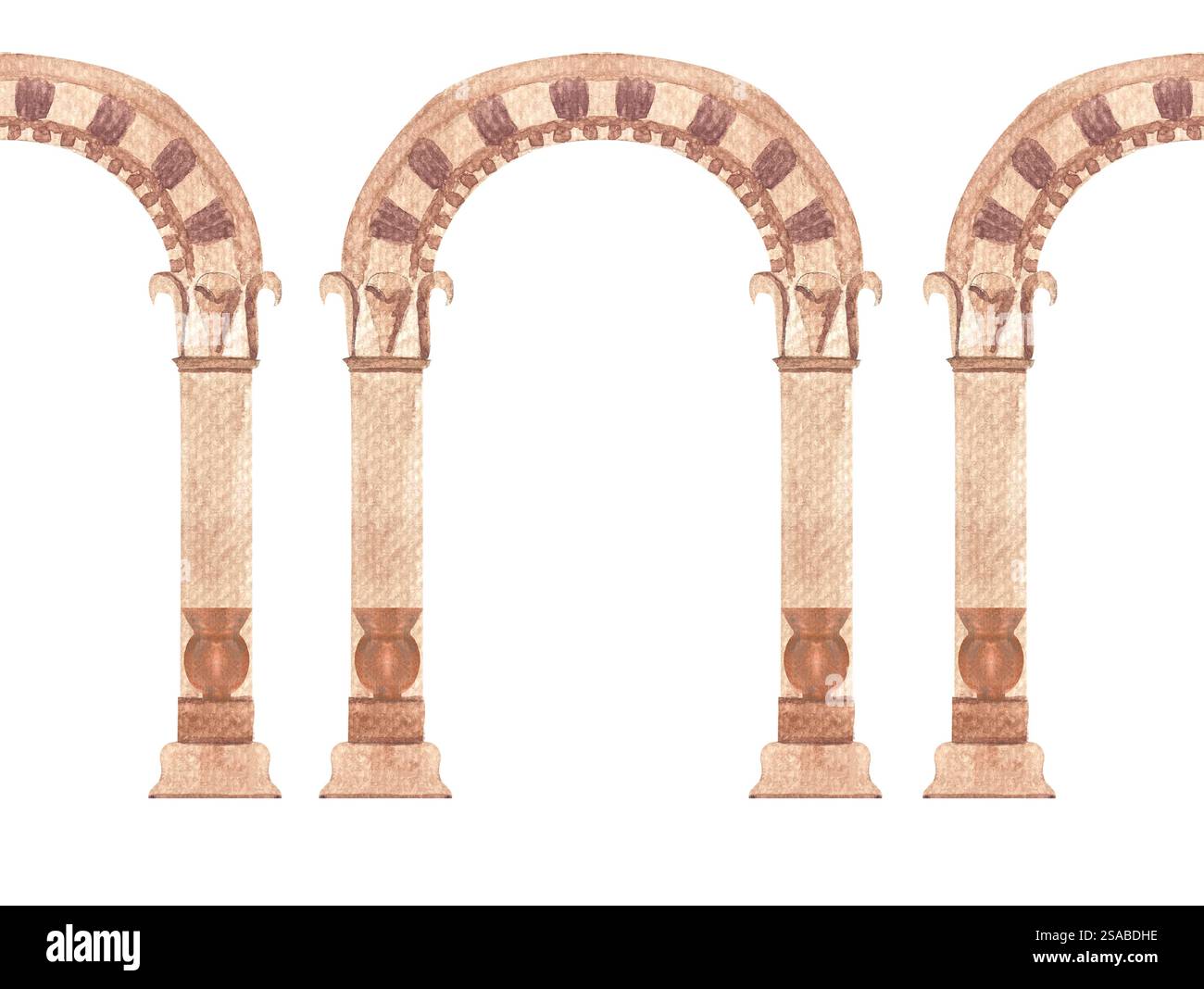 Bordure sans couture classique antique grecque isolée sur blanc. Illustration aquarelle d'architecture de haute qualité pour cartes, affiches, ruban adhésif, décor et Banque D'Images