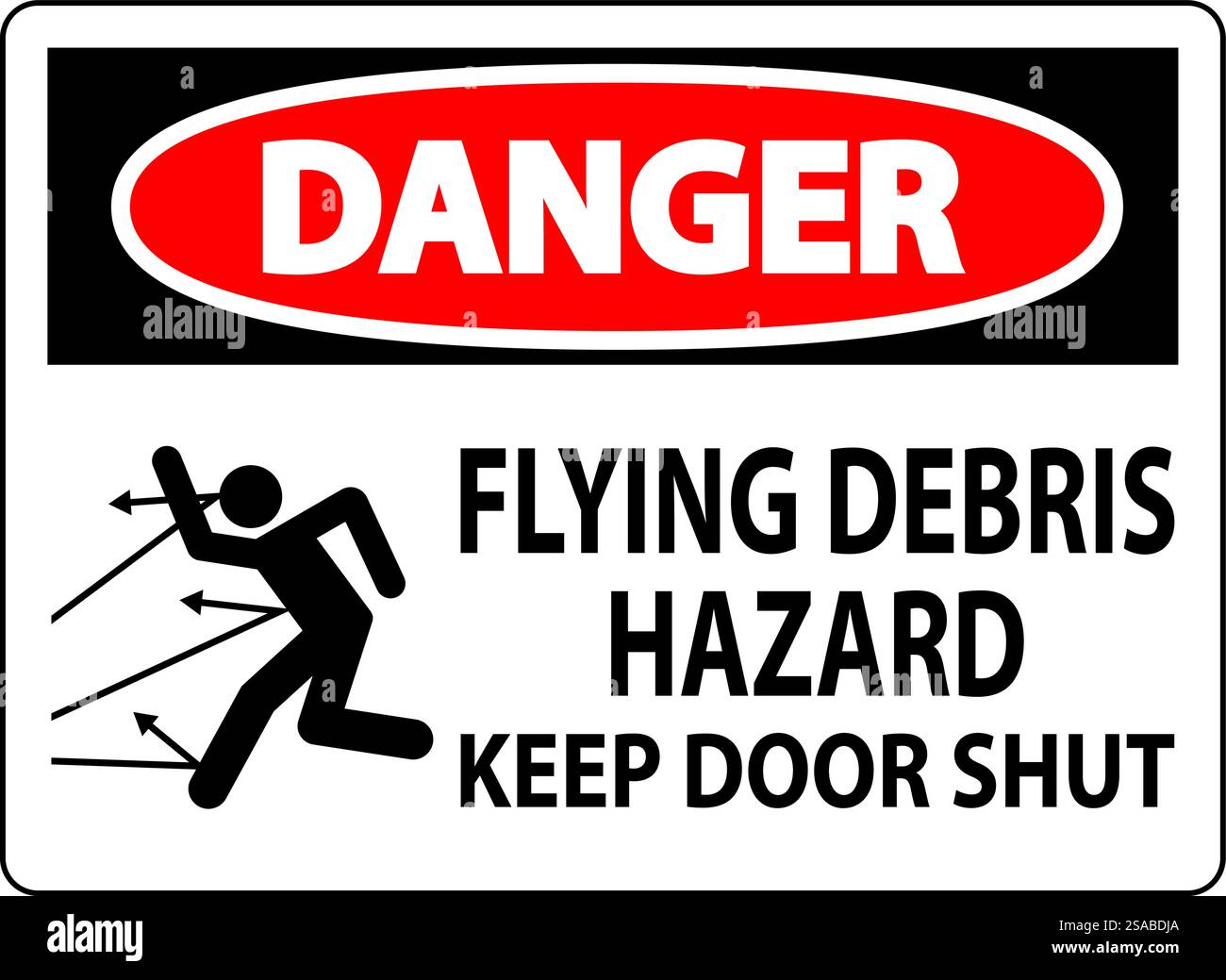 Panneau « interdiction d'entrer », risque de débris volants, garder la porte fermée Illustration de Vecteur