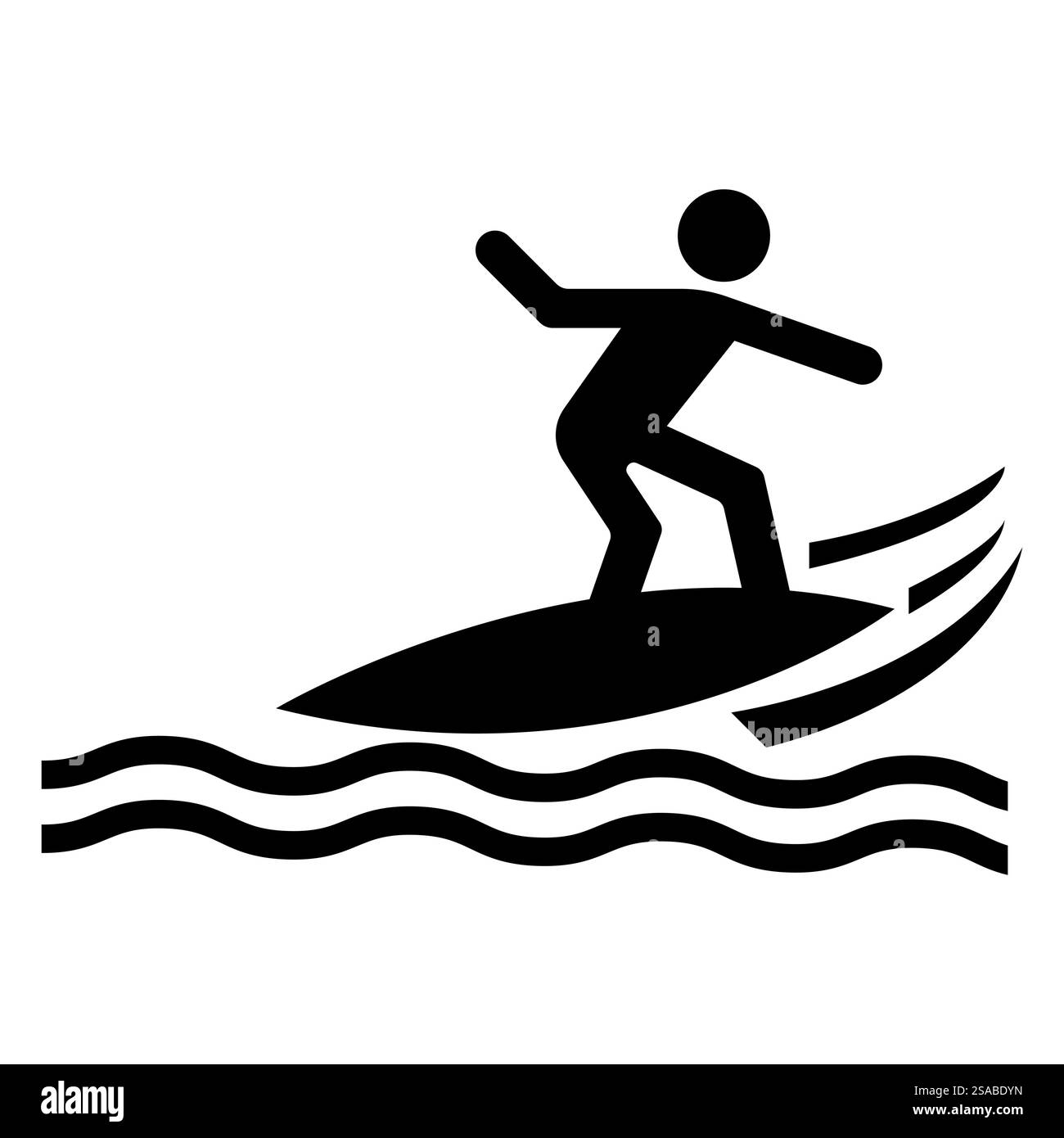 Une silhouette audacieuse d'un surfeur chevauchant une vague sur une planche de surf, capturant l'essence du sport et de l'aventure dans les vagues de l'océan. Idéal pour les projets sur le thème de la plage. Illustration de Vecteur