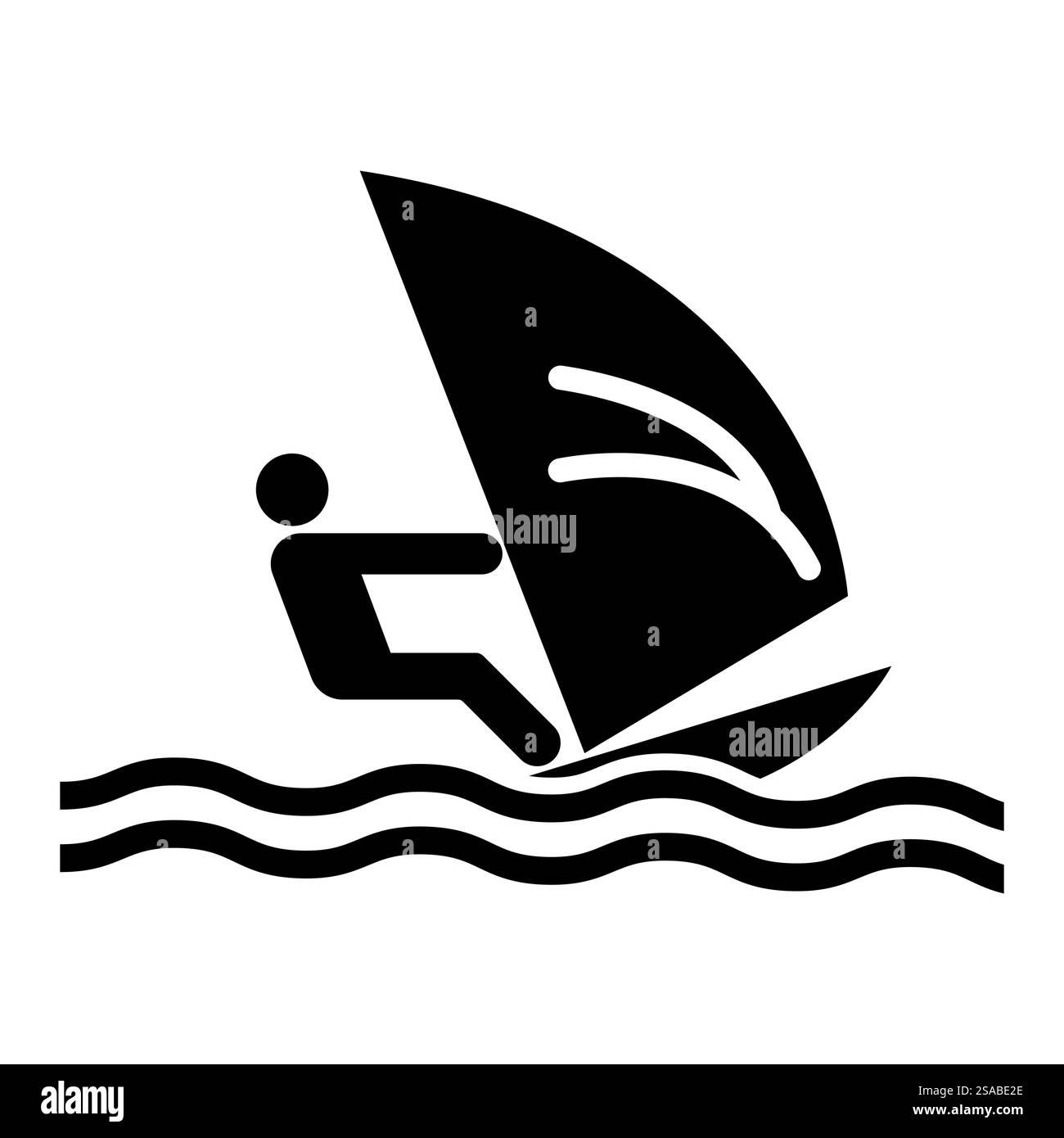 La silhouette minimaliste d'un windsurfeur glissant sur de douces vagues représente l'aventure et la liberté dans une activité de sport nautique. Parfait pour les thèmes de l'été. Illustration de Vecteur