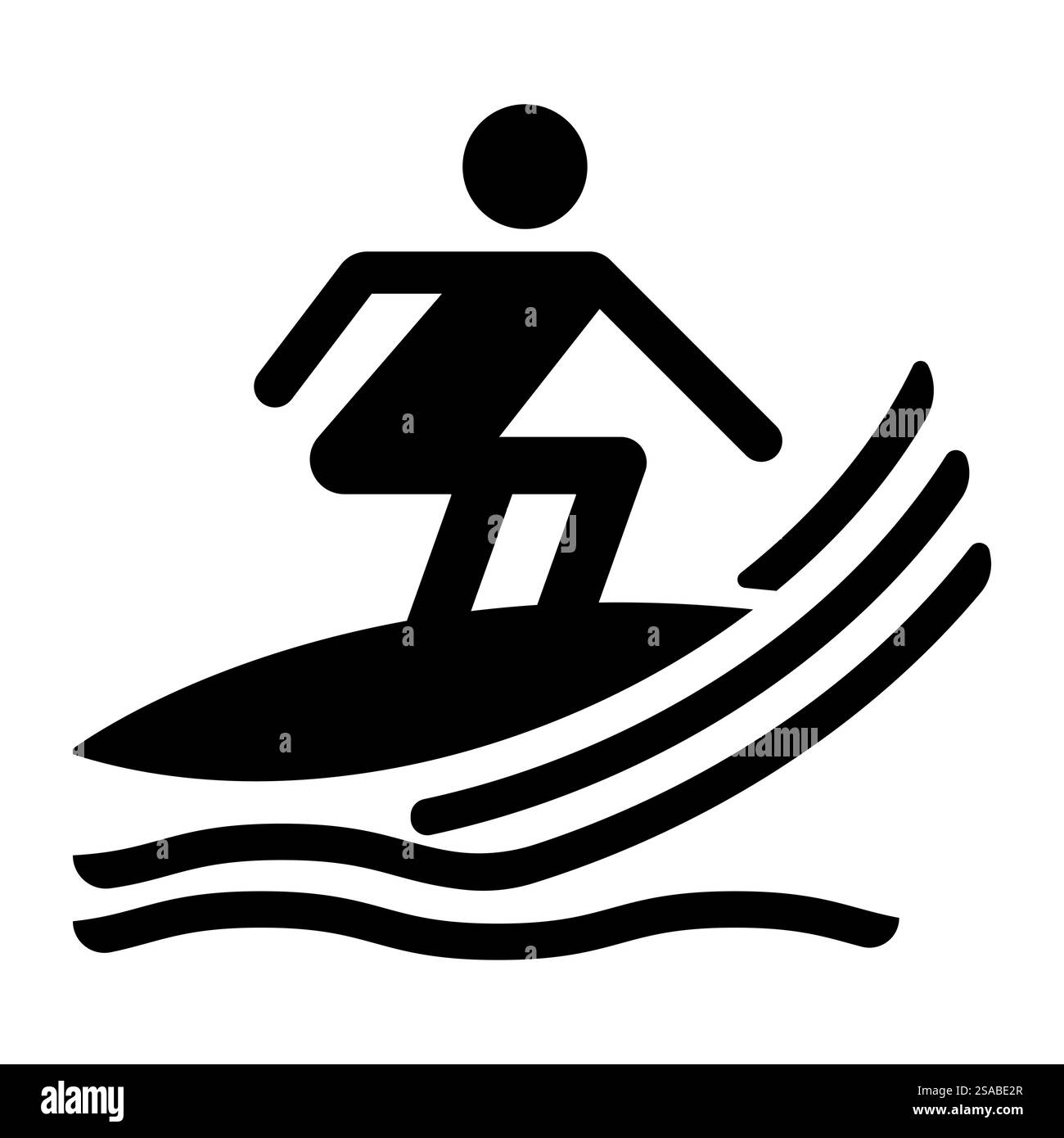 Une silhouette noire minimaliste d'un surfeur sur les vagues, capturant l'essence des sports nautiques et des aventures estivales dans un design simple. Parfait pour les thèmes de style de vie. Illustration de Vecteur