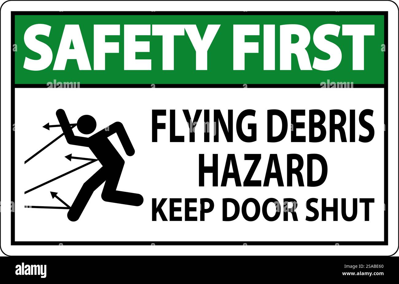 Panneau sécurité d'abord, risque de débris volants, garder la porte fermée Illustration de Vecteur