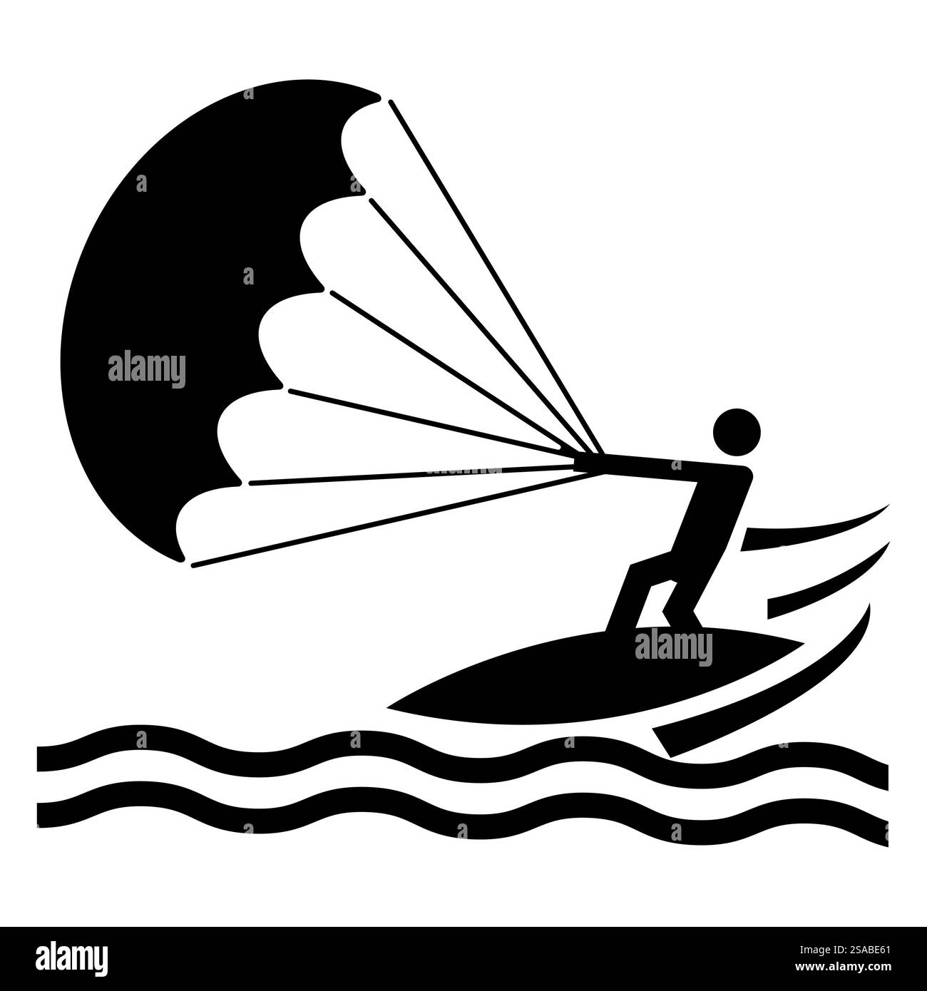 Une silhouette dynamique d'un surfeur chevauchant les vagues tout en parapente au coucher du soleil. Cette image représente l'aventure et une expérience passionnante de sports nautiques. Illustration de Vecteur