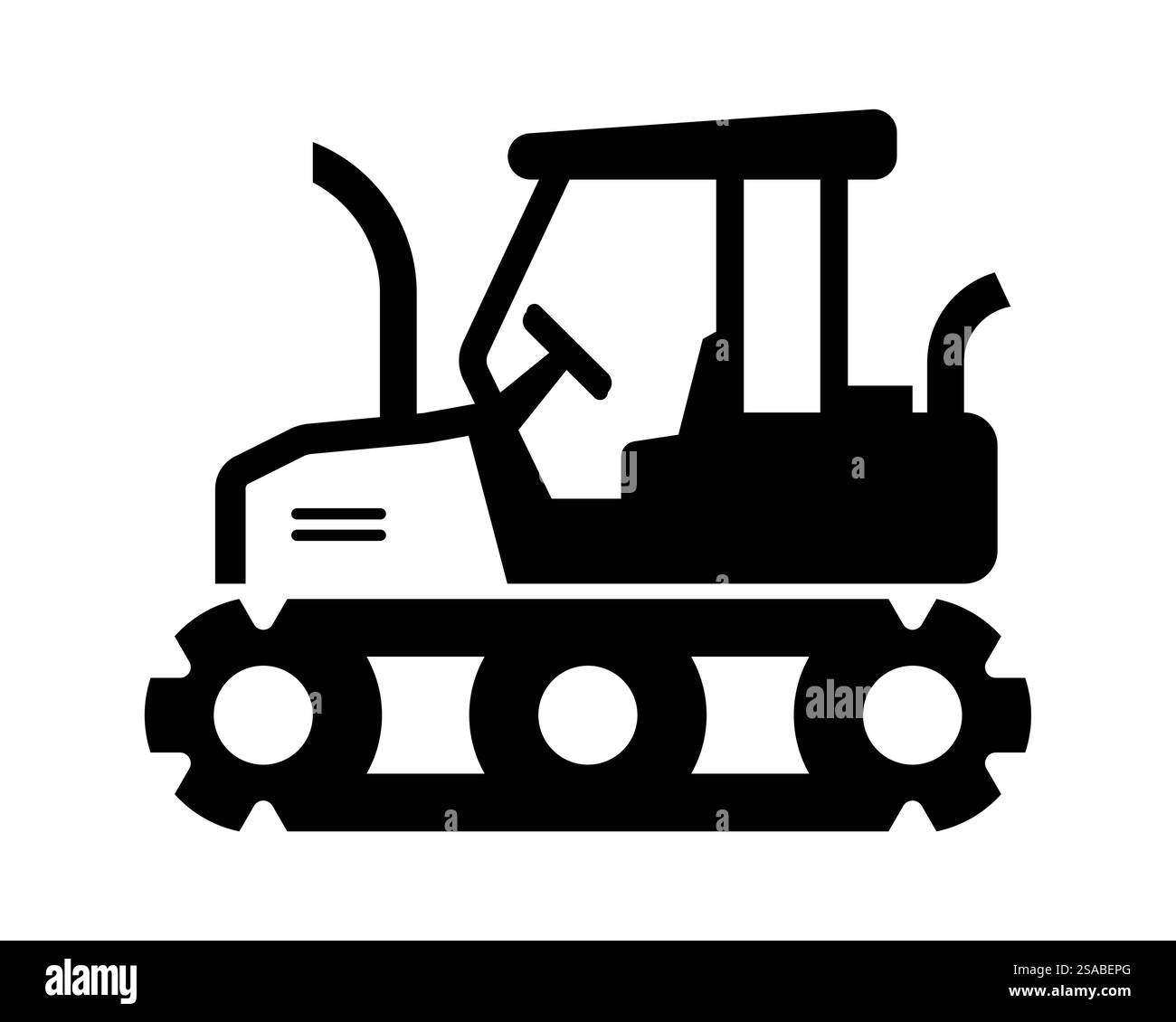 Cette icône bulldozer noir et blanc représente les engins de construction. Il est idéal pour les projets liés aux équipements lourds ou aux thèmes de travaux routiers. Illustration de Vecteur