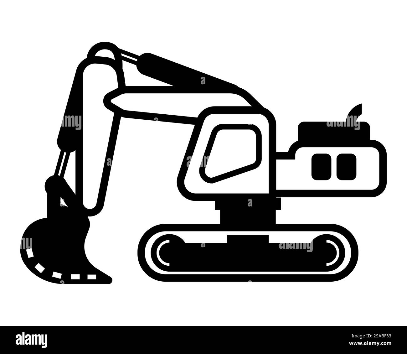Ce graphique noir et blanc d'une pelle est parfait pour les projets liés à la construction, mettant en évidence les machines et les thèmes industriels dans la conception. Illustration de Vecteur