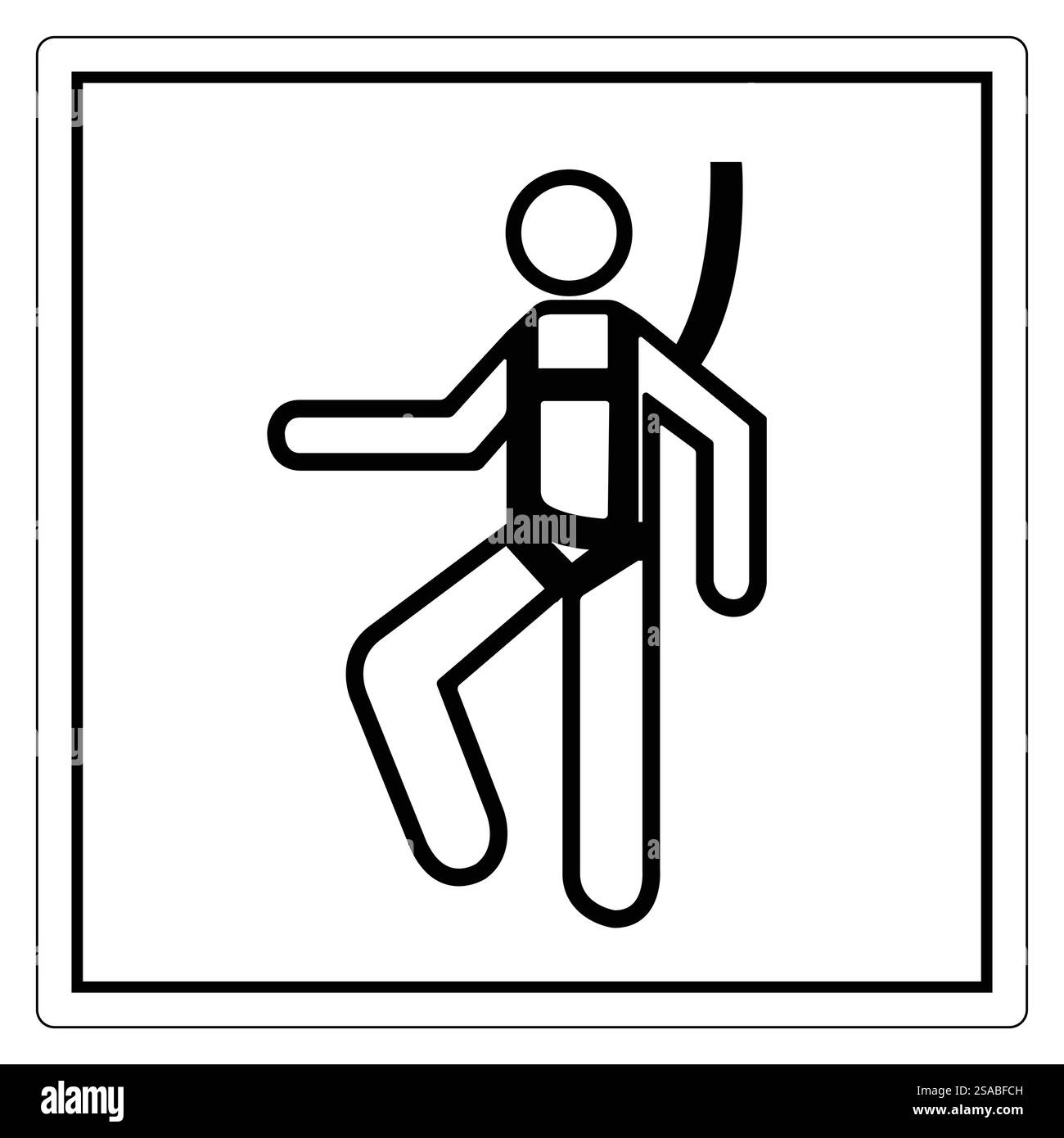 Icône minimaliste représentant une personne portant un harnais de sécurité, idéal pour l'escalade ou les contextes de construction, mettant l'accent sur la sécurité et la prudence dans les activités. Illustration de Vecteur