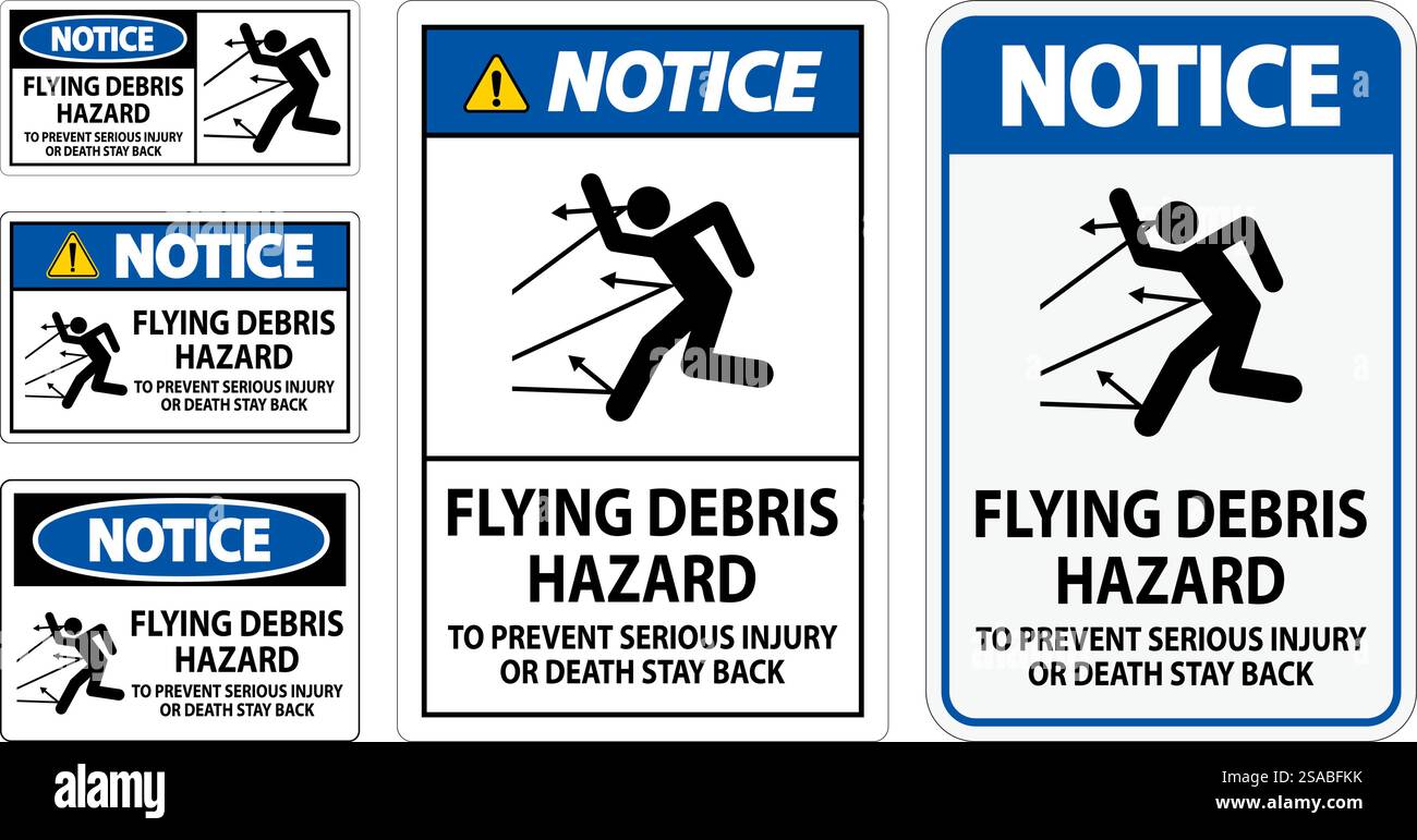 Avertissement, risque de débris volants - pour éviter les blessures graves ou mortelles, rester en arrière Illustration de Vecteur