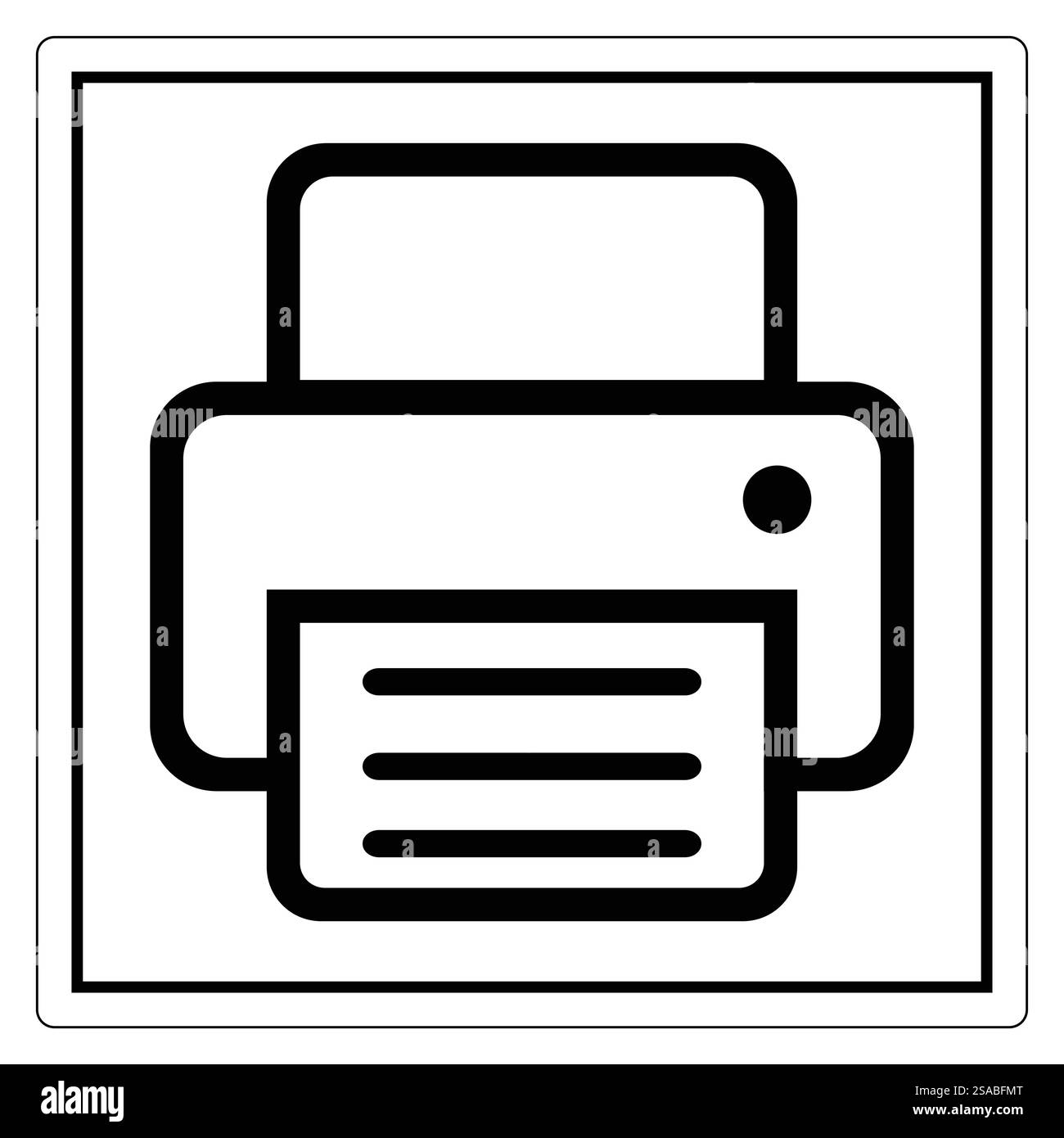 Une icône d'imprimante minimaliste en noir et blanc, parfaite pour les conceptions numériques. Idéal pour représenter visuellement la technologie d'impression et l'équipement de bureau. Illustration de Vecteur