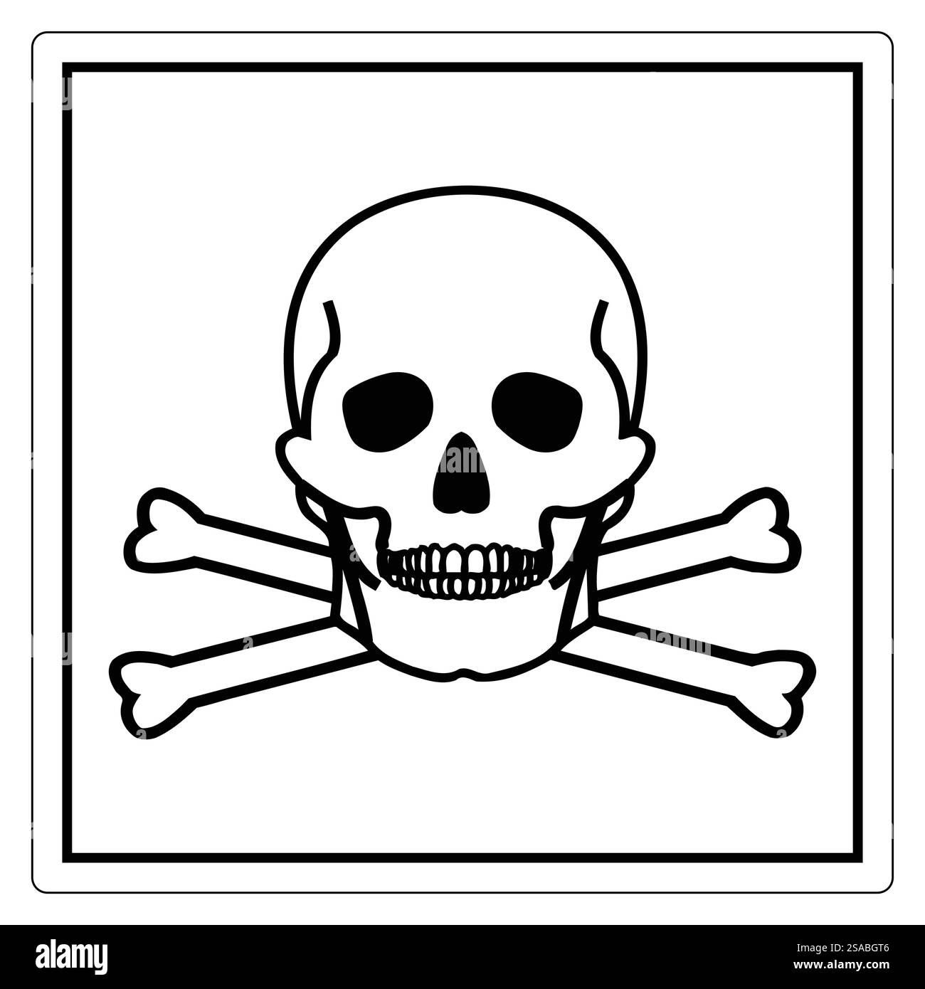Cette illustration en noir et blanc présente un crâne classique et un symbole croisé, représentant le danger et la toxicité. Idéal pour les panneaux d'avertissement ou les dessins artistiques. Illustration de Vecteur