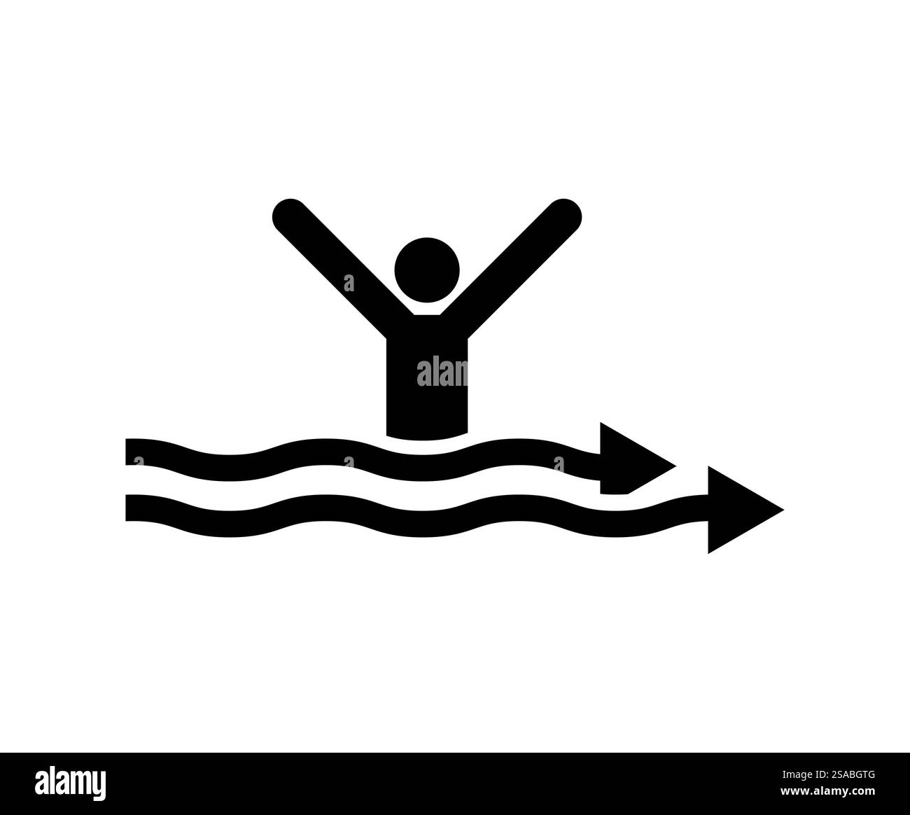 Une personne joyeuse nageant dans l'eau avec les bras levés, exprimant le bonheur et la liberté. Représentation parfaite des activités de plein air amusantes et des vibrations estivales. Illustration de Vecteur