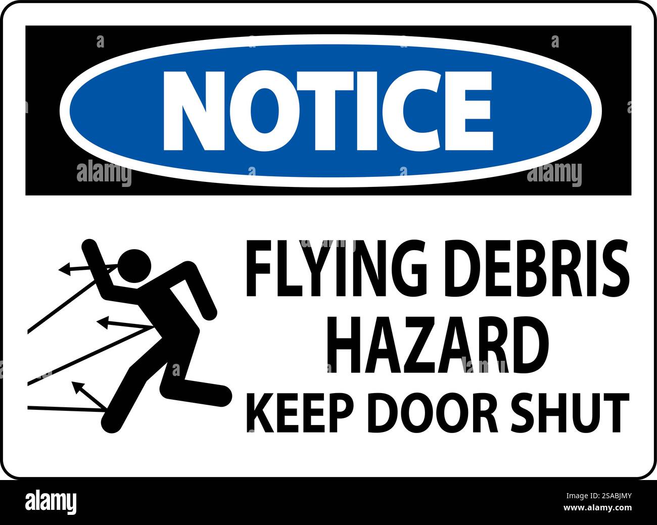 Panneau d'avertissement, risque de débris volants, garder la porte fermée Illustration de Vecteur