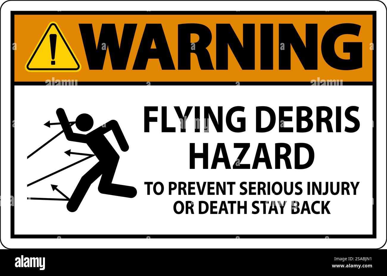 Avertissement, risque de débris volants - pour éviter des blessures graves ou mortelles, rester en arrière Illustration de Vecteur