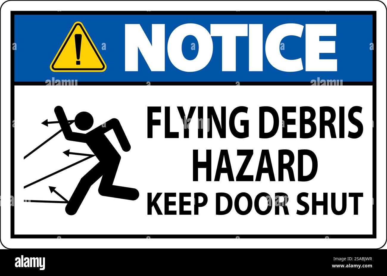 Panneau d'avertissement, risque de débris volants, garder la porte fermée Illustration de Vecteur