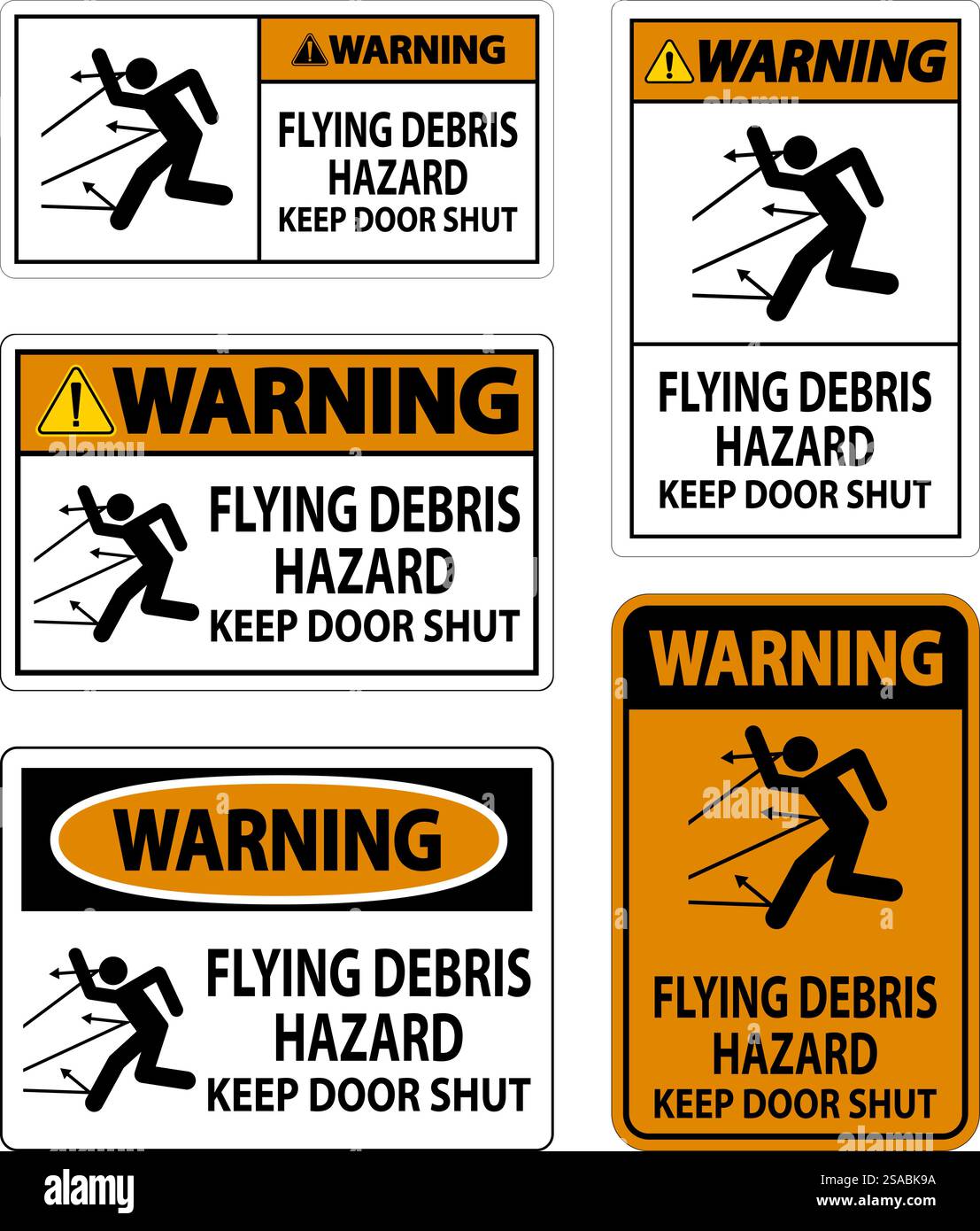 Avertissement, risque de débris volants, garder la porte fermée Illustration de Vecteur