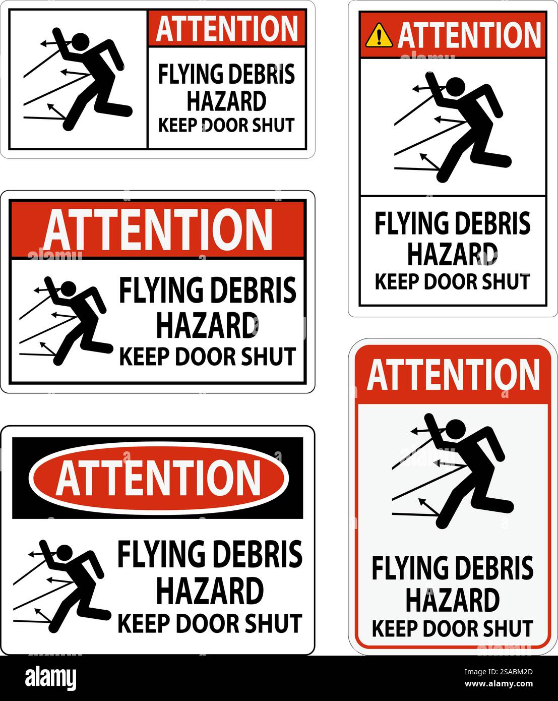 Avertissement, risque de débris volants, garder la porte fermée Illustration de Vecteur