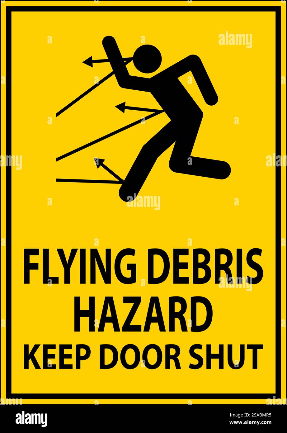 Panneau « interdiction d'entrer », risque de débris volants, garder la porte fermée Illustration de Vecteur