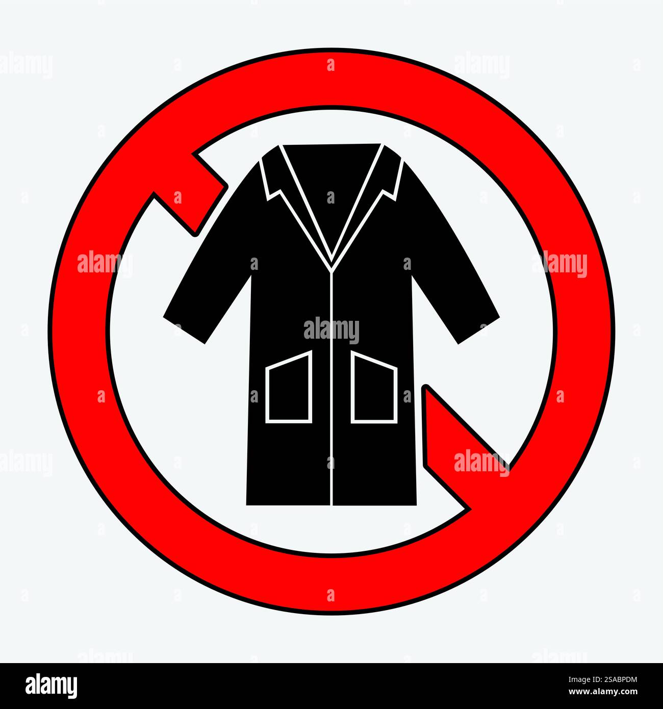 Cette illustration présente un symbole d'interdiction de porter une blouse ou un manteau, mettant l'accent sur les consignes de sécurité et d'hygiène dans divers contextes. Illustration de Vecteur
