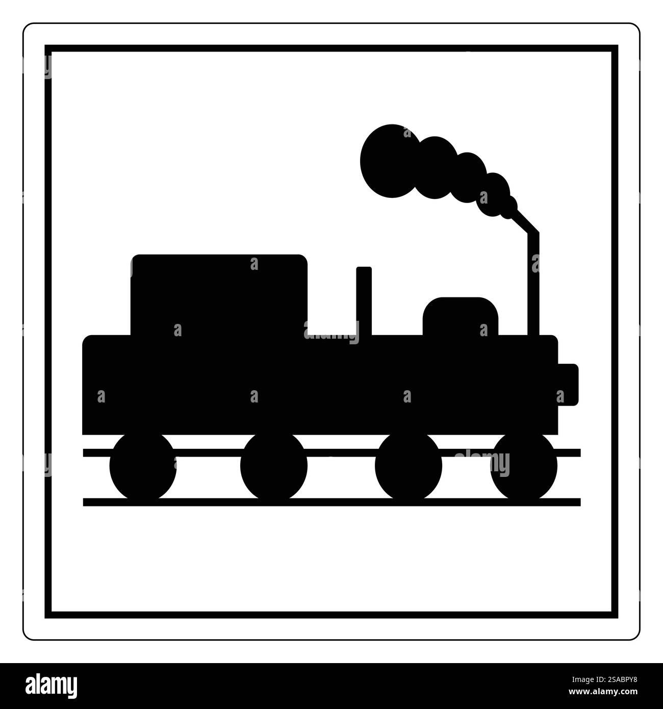 Une icône de train de style vintage avec une silhouette noire sur un fond blanc. Parfait pour les thèmes de voyage, la signalisation ou à des fins éducatives. Illustration de Vecteur