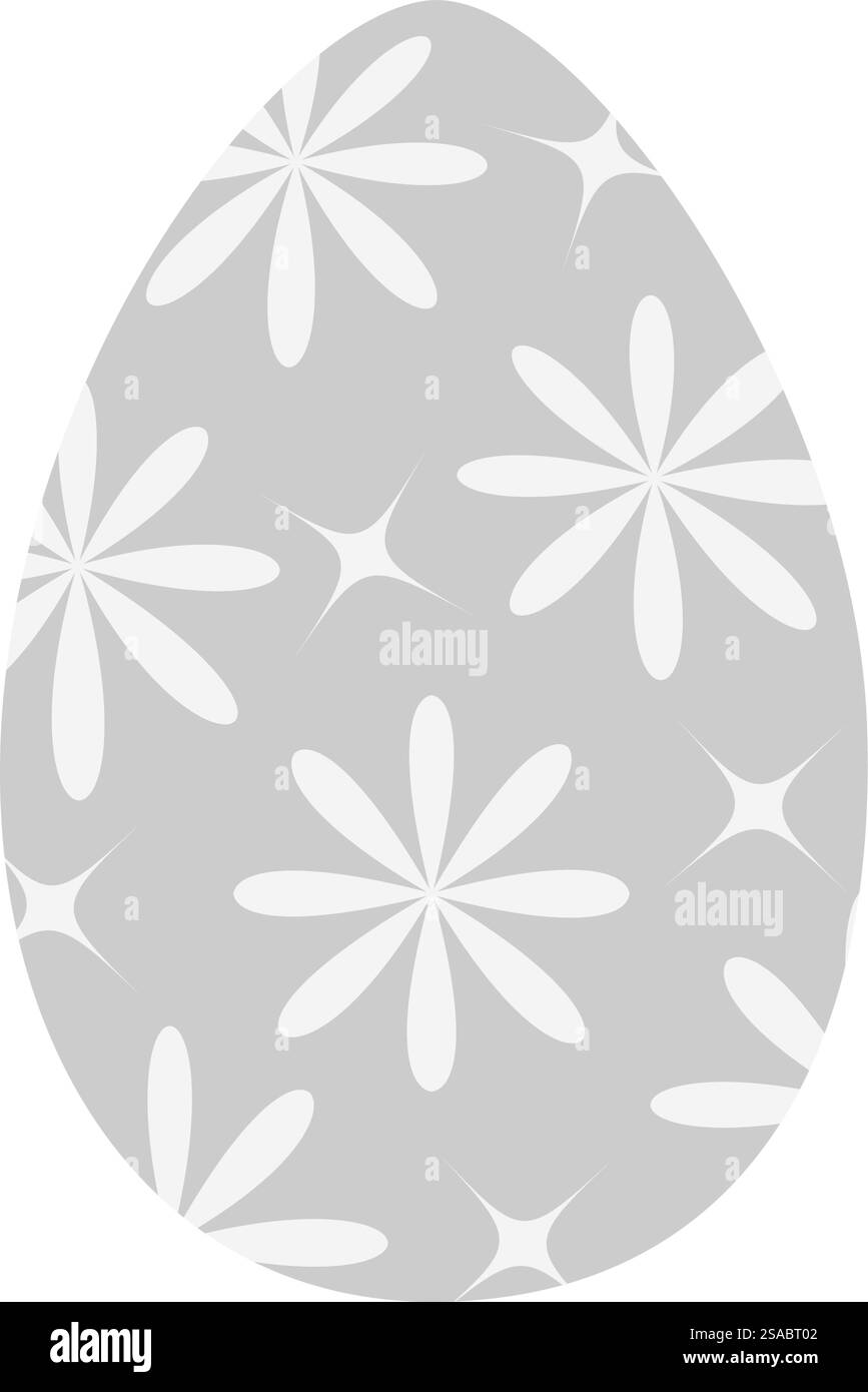 Oeuf de Pâques décorer le motif floral et les étoiles en niveaux de gris. Concept d'élément de conception de salutation de Pâques. Illustration vectorielle isolée cartes thématiques autocollant, icône, affiches ou bannière promo web, dépliants, étiquette Illustration de Vecteur
