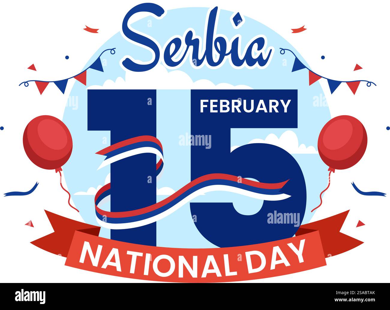 Illustration vectorielle de la fête nationale de Serbie le 15 février avec le drapeau ondulant dans la célébration de l'indépendance de vacances plat dessin de fond de dessin animé Illustration de Vecteur