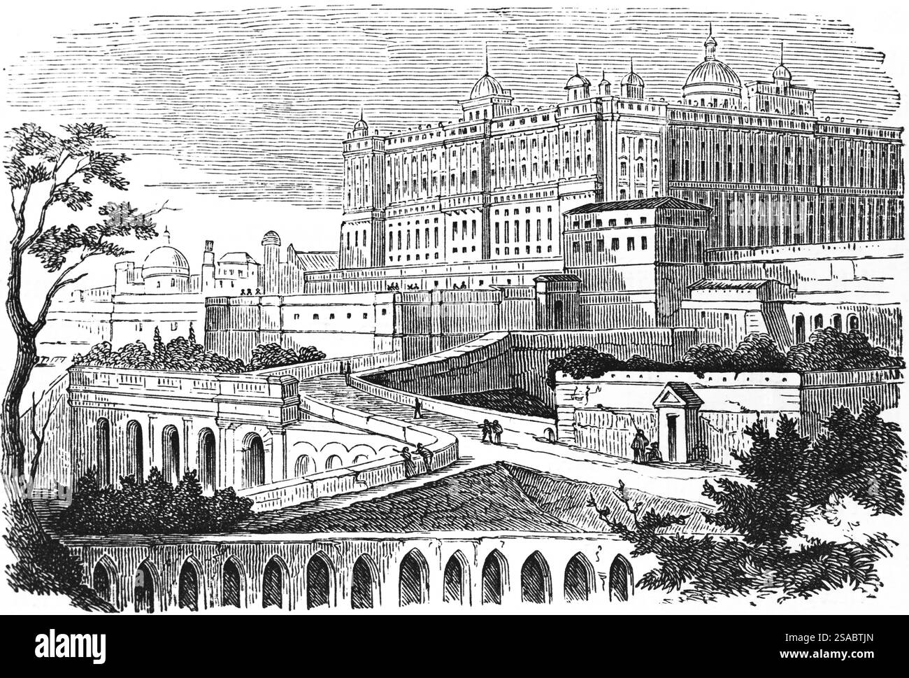 Résidence du Roi, Palacio Real, Palais Royal dans la capitale espagnole Madrid, style architectural baroque, haute noblesse, colline, mur, architecture Banque D'Images