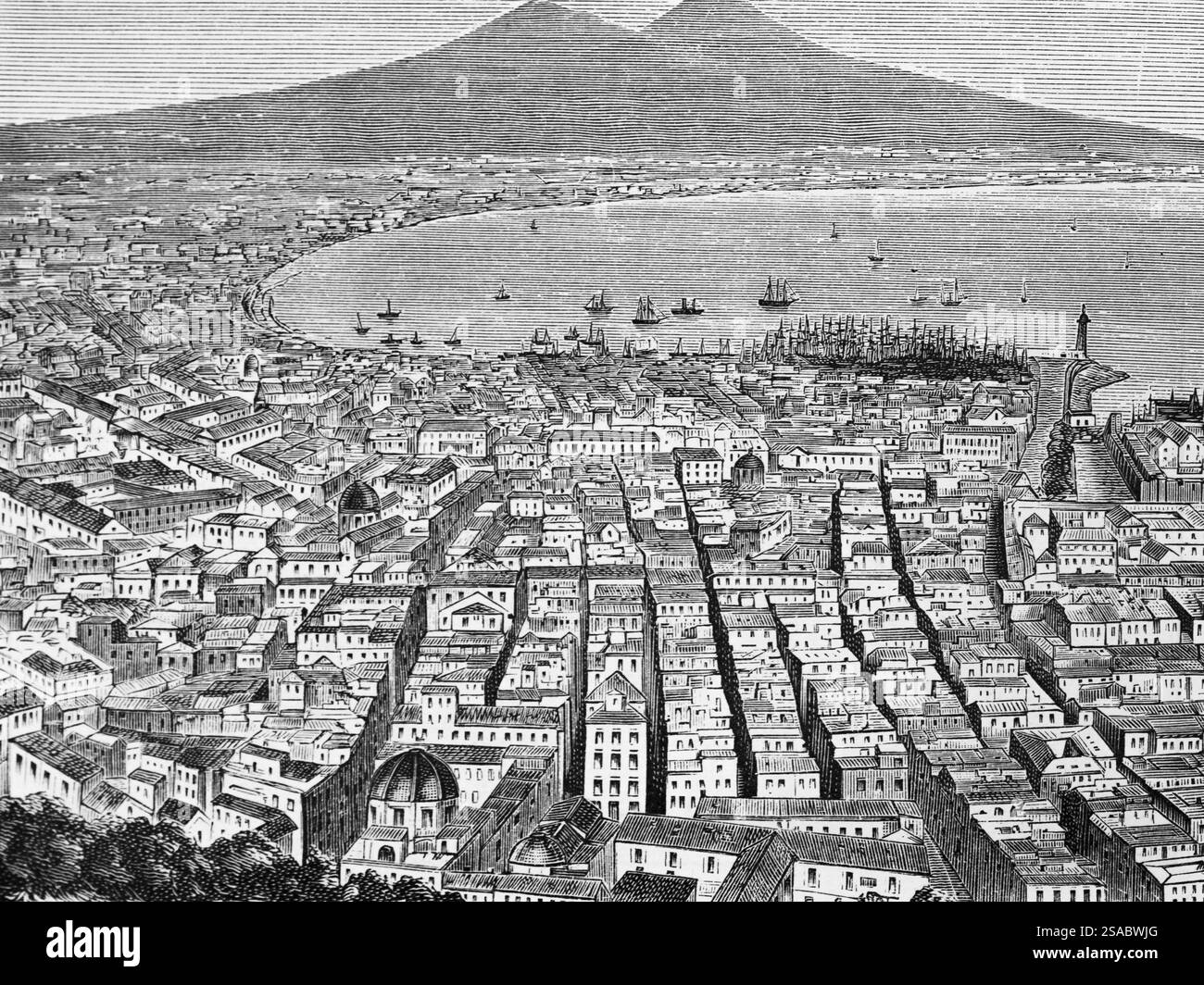 Vue sur la ville de Naples, le golfe de Naples et le Vésuve, vue d'en haut, maisons, rues, plan du sol, mer Méditerranée, géographie, histoire Banque D'Images