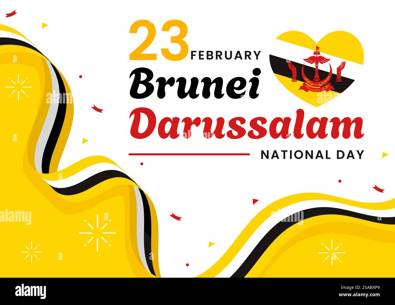 Joyeux Brunei Darussalam Fête nationale Illustration vectorielle le 23 février avec drapeau agitant dans la conception de fond de dessin animé plat de vacances patriotiques Illustration de Vecteur