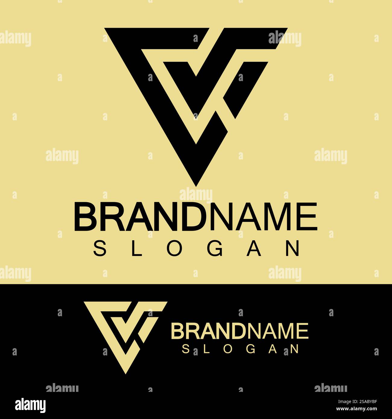 Lettre créative CV ou logo VC monogramme en forme de triangle inversé. Illustration de Vecteur