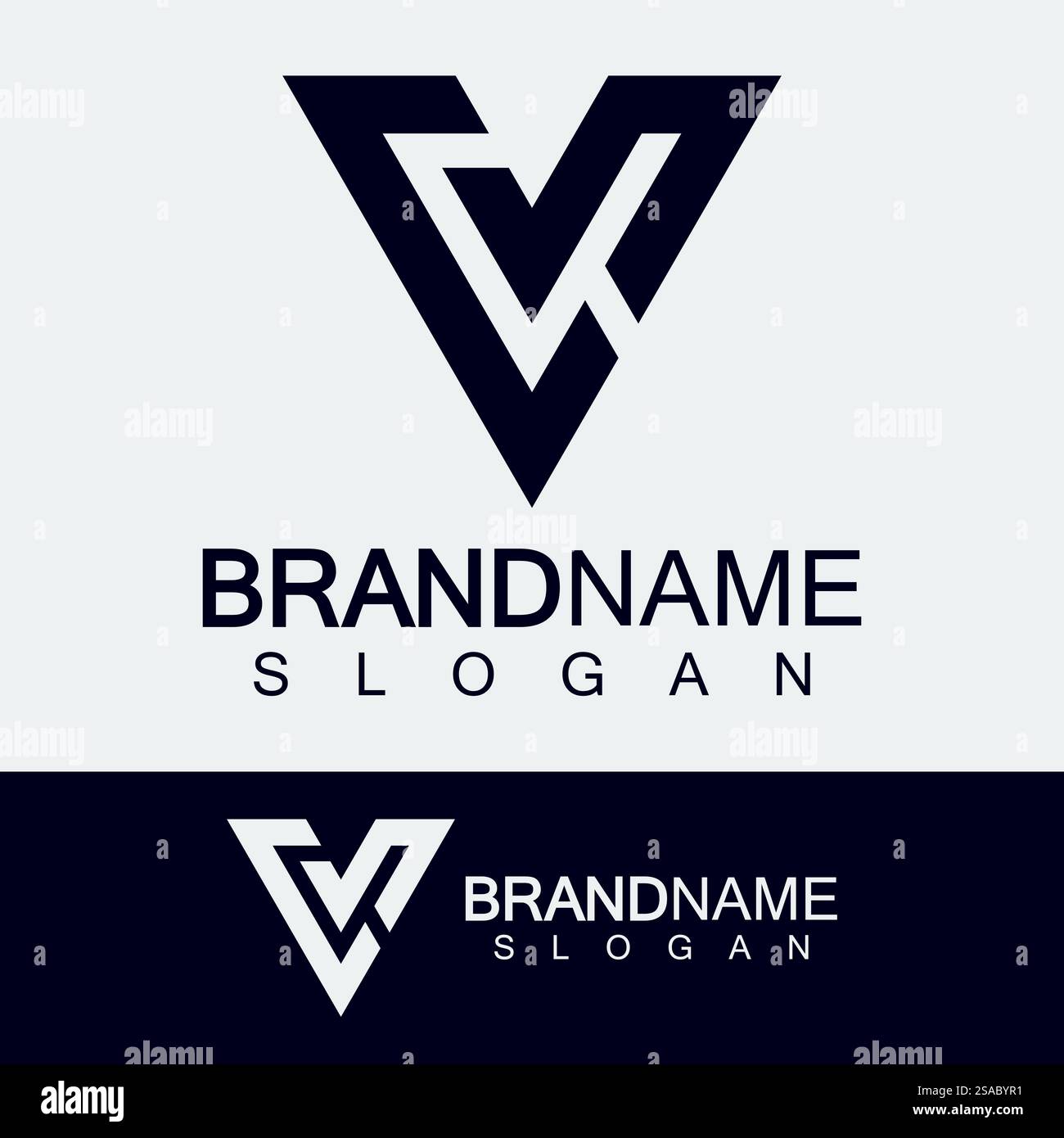 Lettre créative CV ou logo VC monogramme en forme de triangle inversé. Illustration de Vecteur