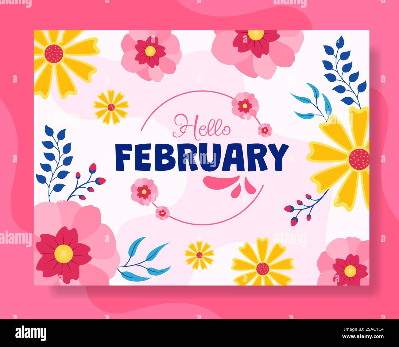 Bonjour février social Media Illustration Flat Cartoon Hand Drawn Templates Background Illustration de Vecteur
