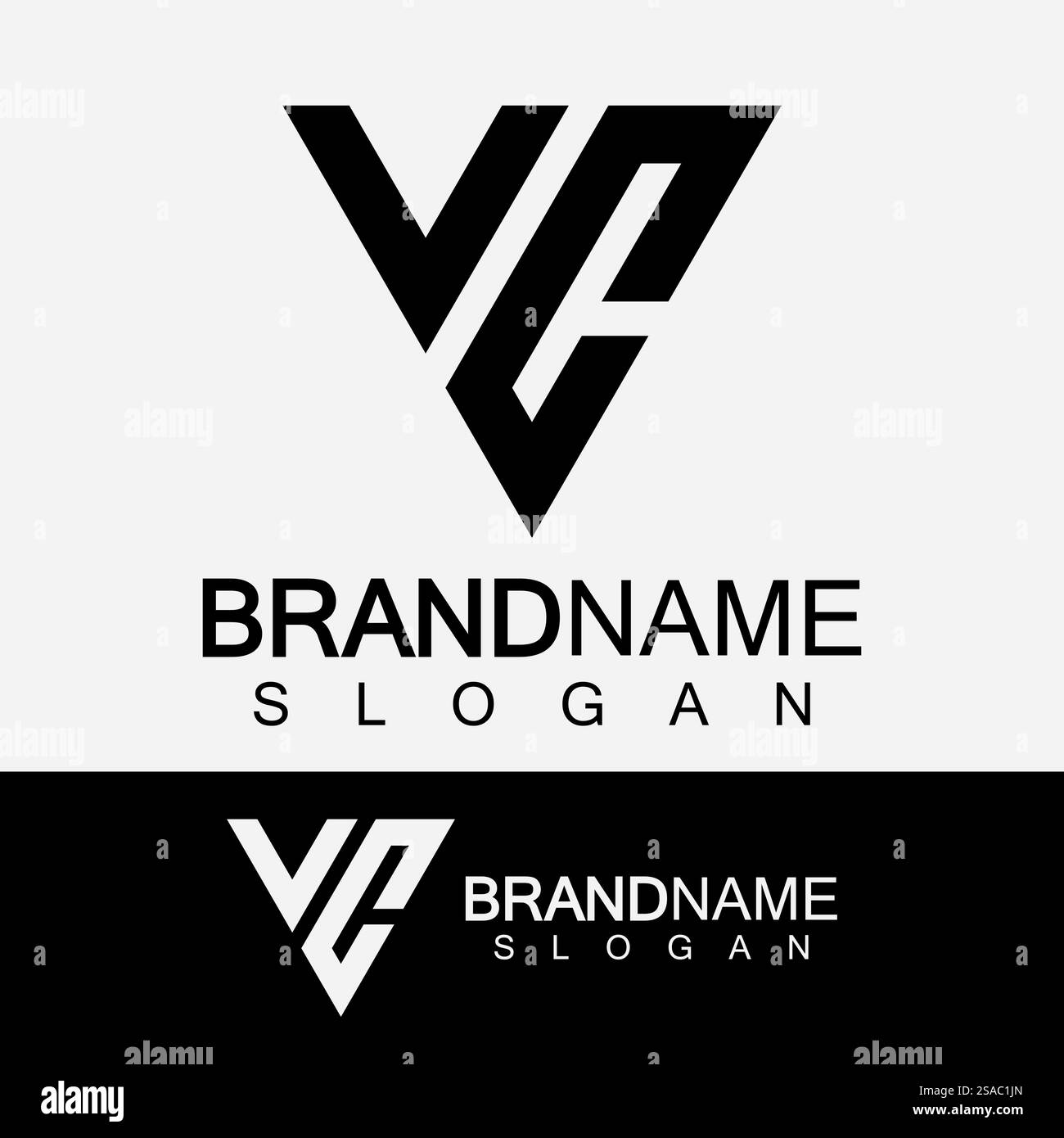 Lettre créative CV ou logo VC monogramme en forme de triangle inversé. Illustration de Vecteur