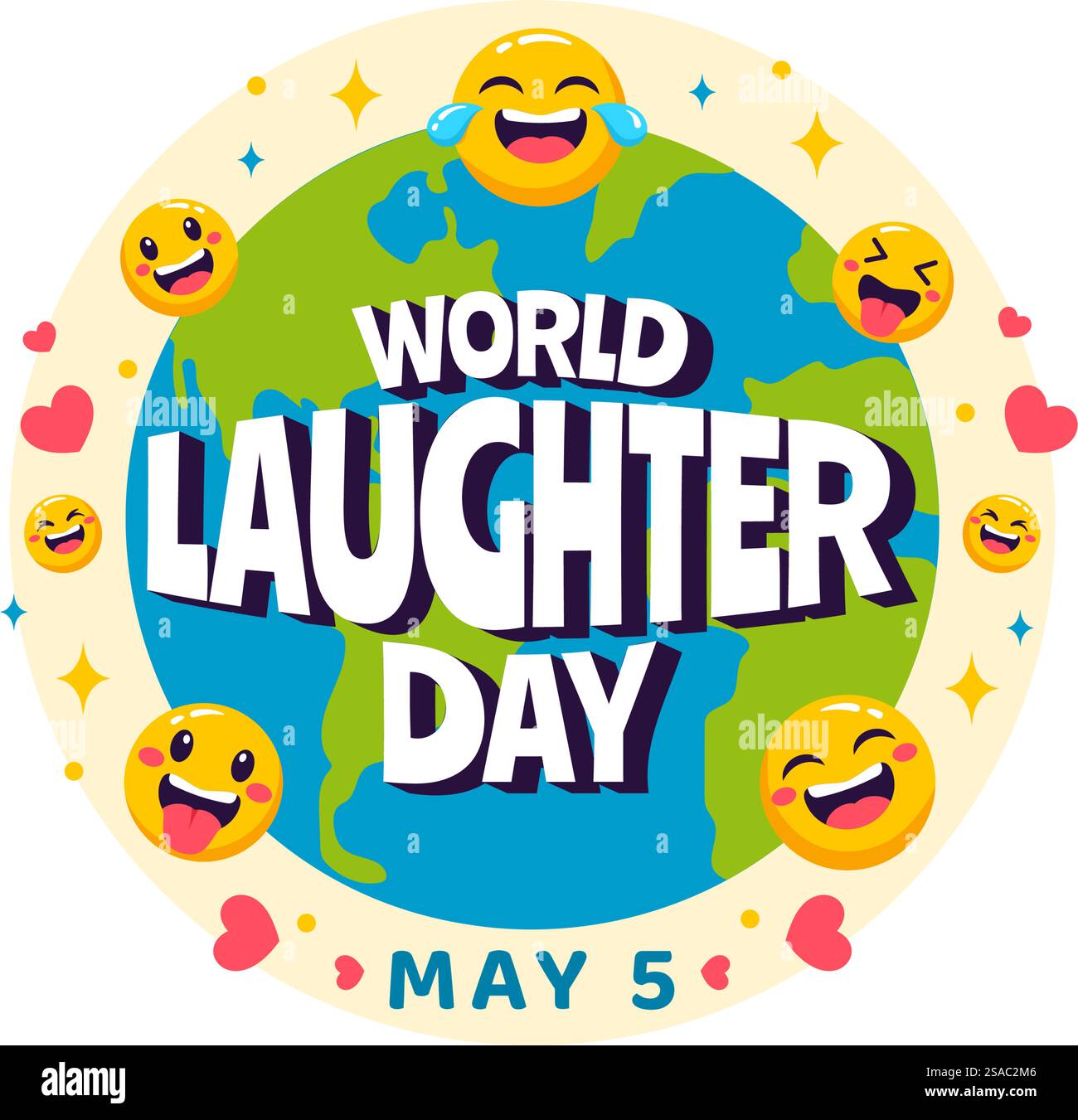 Illustration vectorielle de la Journée mondiale du rire le 5 mai avec expression faciale Smiley mignon et heureux dans fond de dessin animé pour enfants plats Illustration de Vecteur