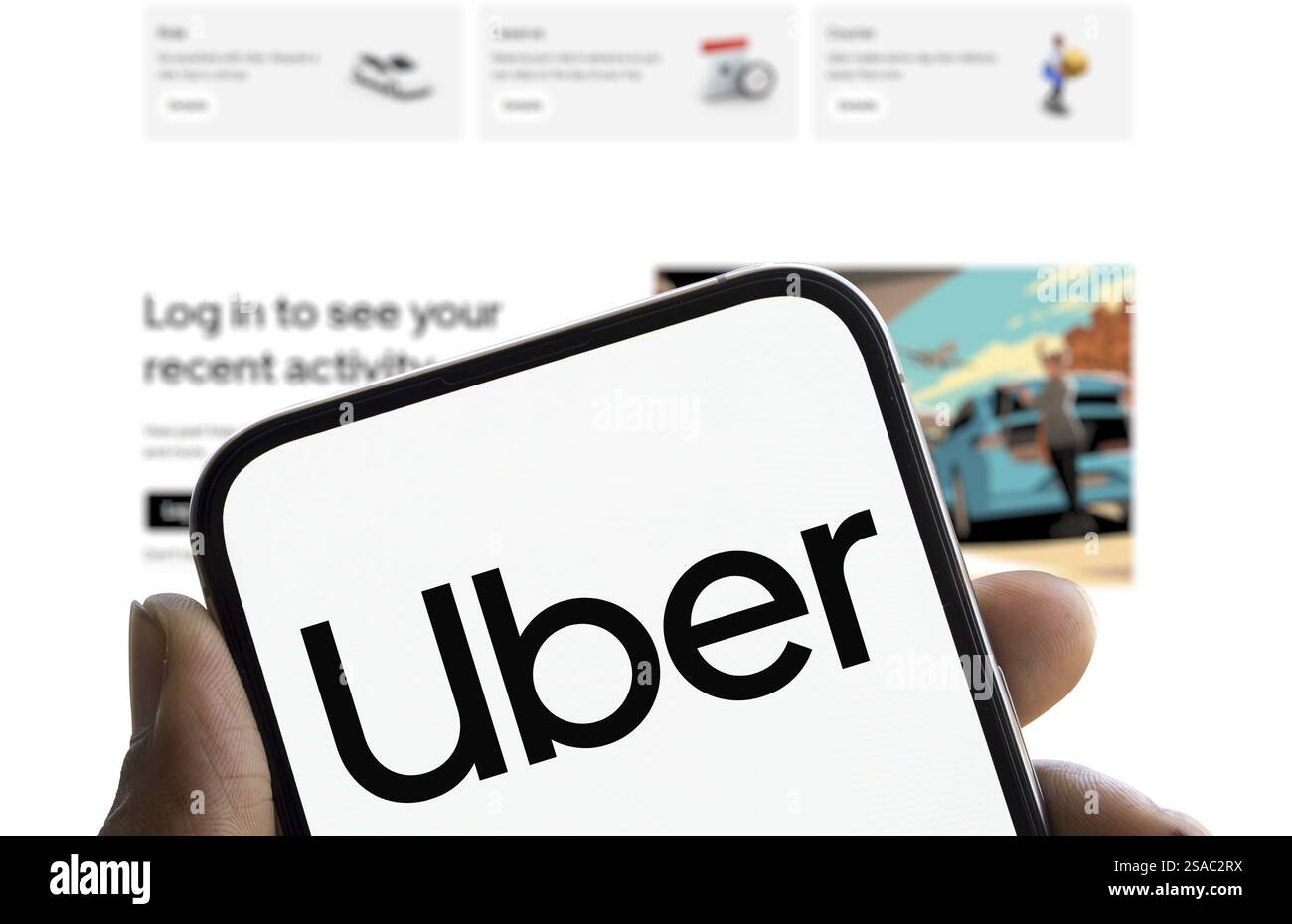 le logo uber est affiché sur le smartphone. Uber technologies, Inc. est une multinationale américaine de transport Banque D'Images le logo uber est affiché sur le smartphone. Uber technologies, Inc. est une multinationale américaine de transport Banque D'Images