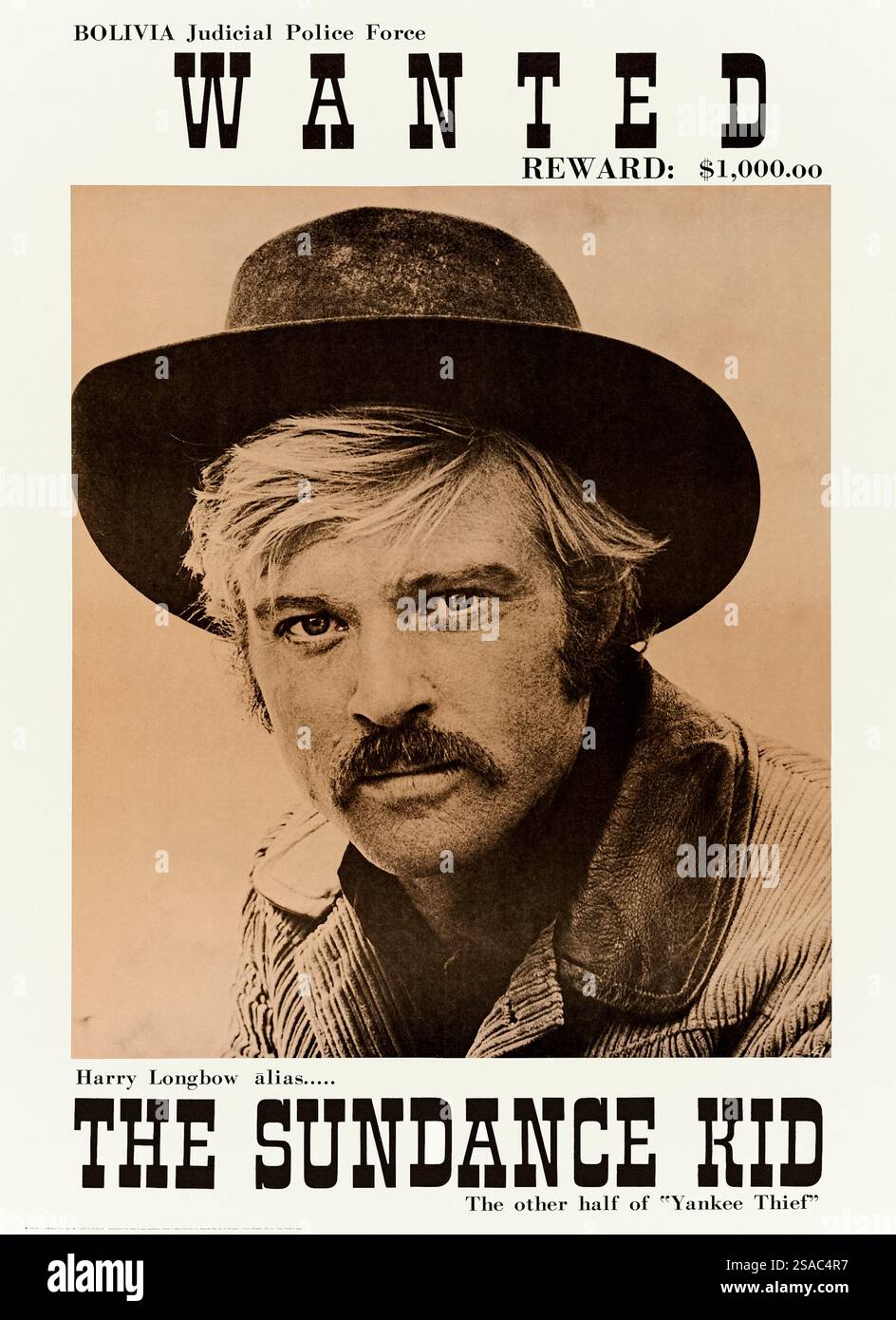 Butch Cassidy and the Sundance Kid (1969) réalisé par George Roy Hill et mettant en vedette Paul Newman, Robert Redford et Katharine Ross. Un occidental qui suit deux hors-la-loi légendaires de la frontière américaine alors qu'ils fuient vers la Bolivie tout en étant poursuivis par une troupe implacable. Photographie d'une affiche japonaise originale de 1969 À USAGE ÉDITORIAL EXCLUSIF. Crédit : BFA / 20th Century Fox Banque D'Images