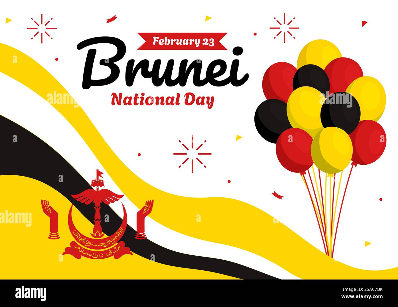 Joyeux Brunei Darussalam Fête nationale Illustration vectorielle le 23 février avec drapeau agitant dans la conception de fond de dessin animé plat de vacances patriotiques Illustration de Vecteur