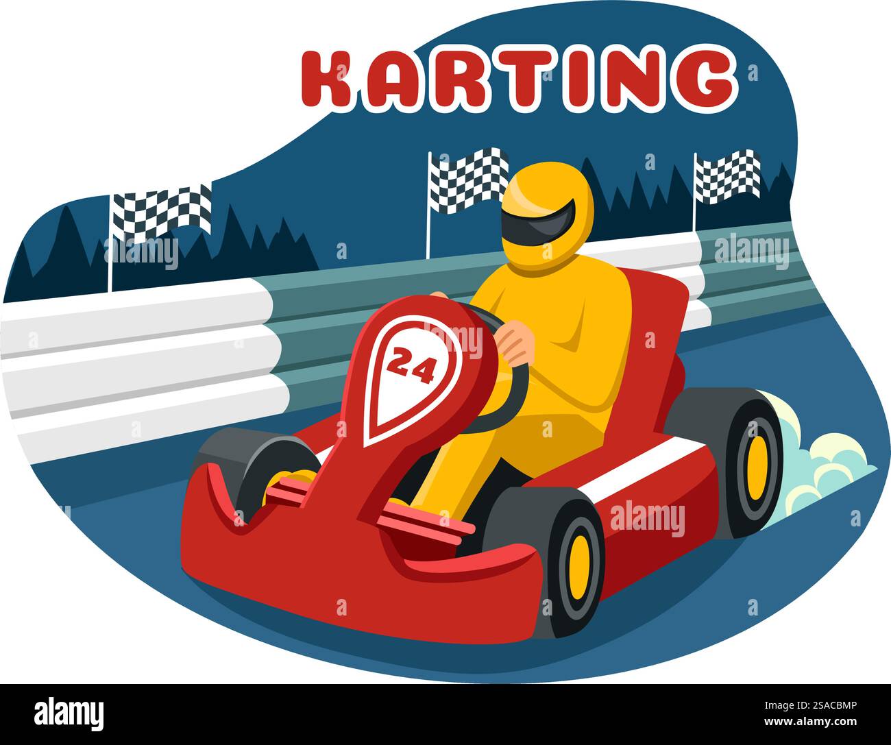 Illustration vectorielle de Karting Sport avec un jeu de course Go Kart ou Mini voiture sur une piste de petit circuit dans un design de fond de dessin animé de style plat Illustration de Vecteur