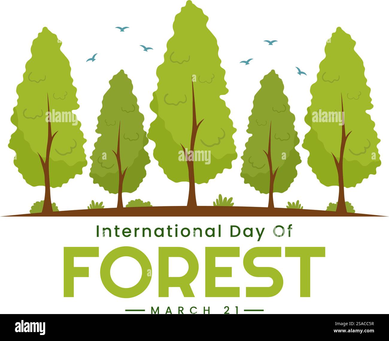 Illustration vectorielle de la Journée internationale des forêts le 21 mars avec des plantes, des arbres, des champs verts et diverses espèces sauvages à la foresterie économique en arrière-plan Illustration de Vecteur