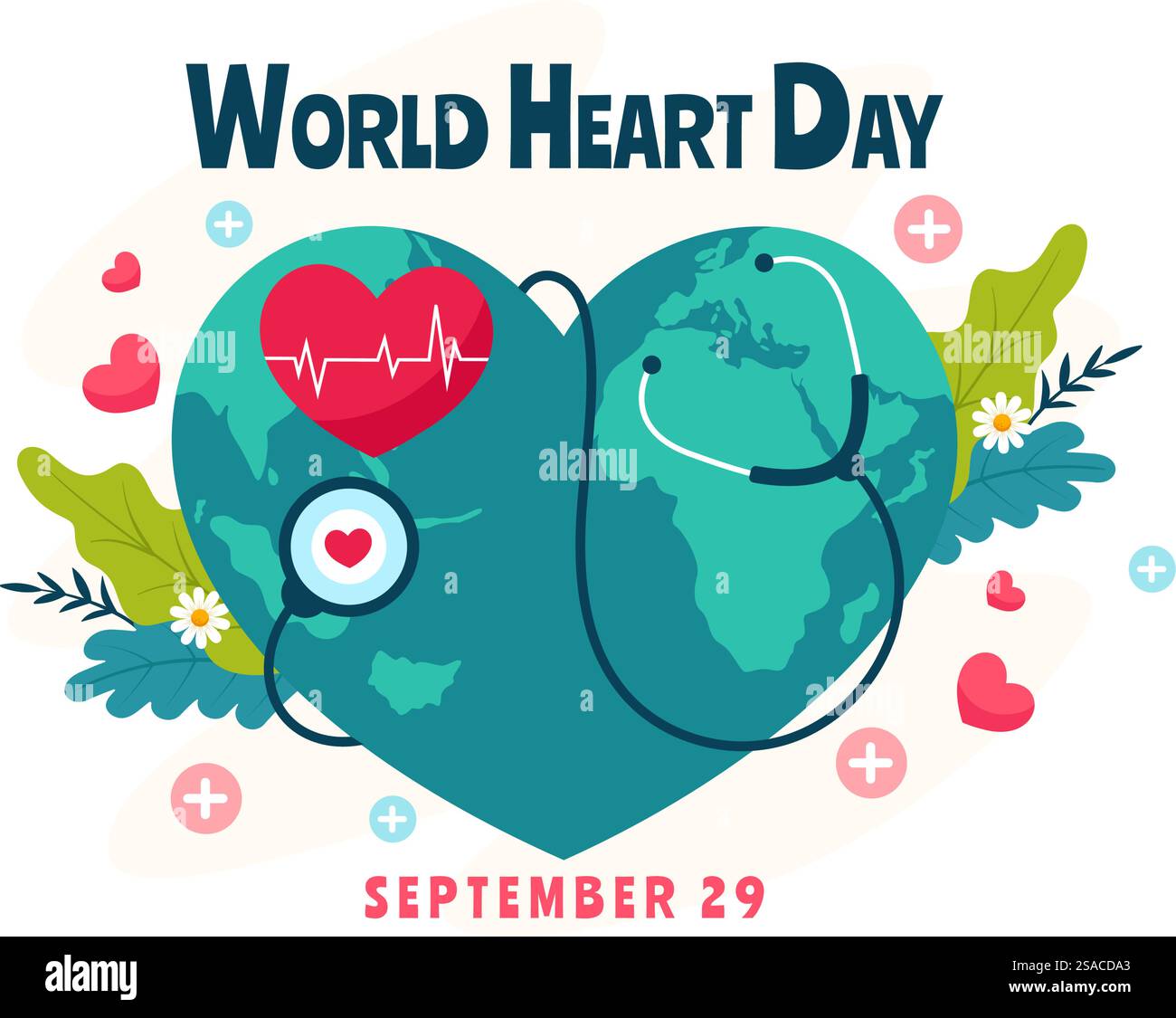 Illustration vectorielle de la Journée mondiale du cœur le 29 septembre pour sensibiliser à l'importance de la santé, des soins et de la prévention des maladies en arrière-plan Illustration de Vecteur