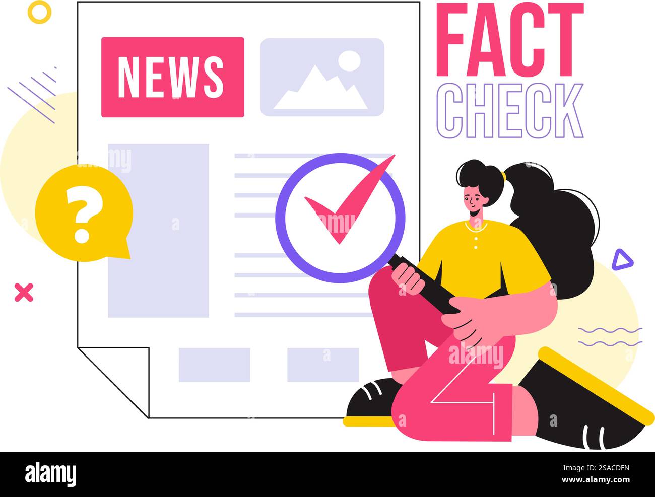 Faits ou faux chèque illustration vectorielle avec mythes vs faits pour une vérification approfondie et une comparaison des preuves dans un fond de dessin animé plat Illustration de Vecteur