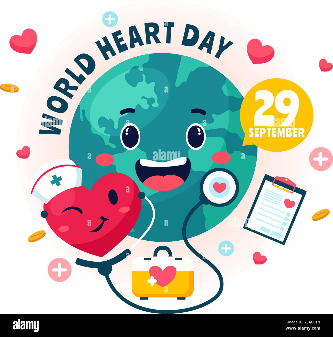 Illustration vectorielle de la Journée mondiale du cœur le 29 septembre pour sensibiliser à l'importance de la santé, des soins et de la prévention des maladies en arrière-plan Illustration de Vecteur