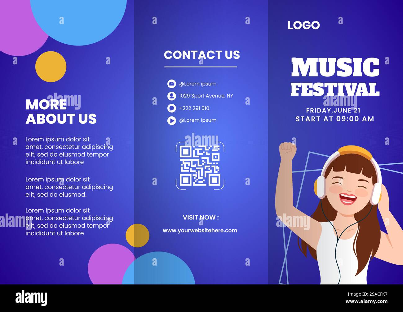 Music Day brochure Flat Cartoon Hand Drawn Templates illustration de fond Illustration de Vecteur
