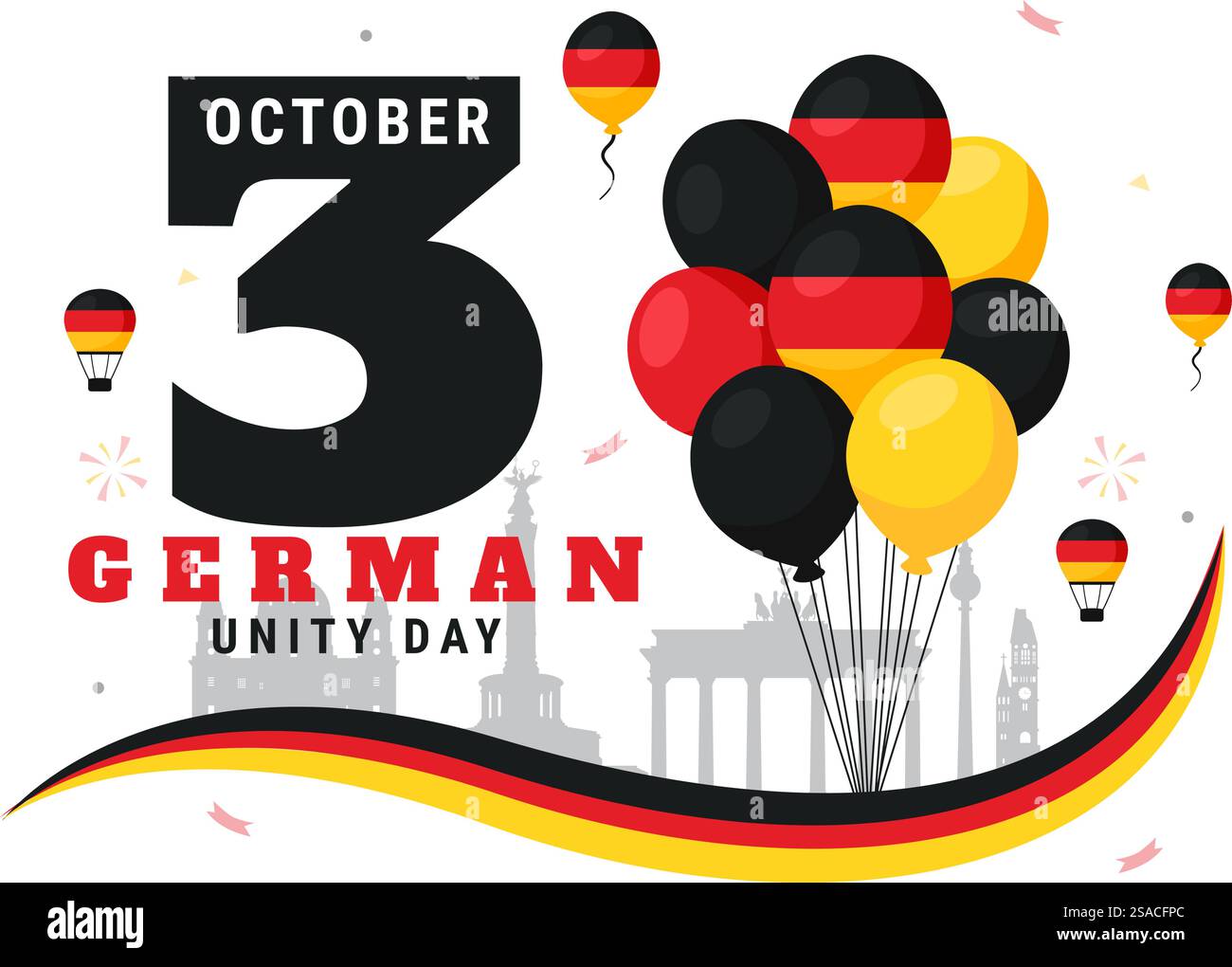 Illustration vectorielle du jour de l'unité allemand le 3 octobre mettant en vedette le drapeau allemand et les monuments nationaux dans un fond de style plat pour les vacances Illustration de Vecteur