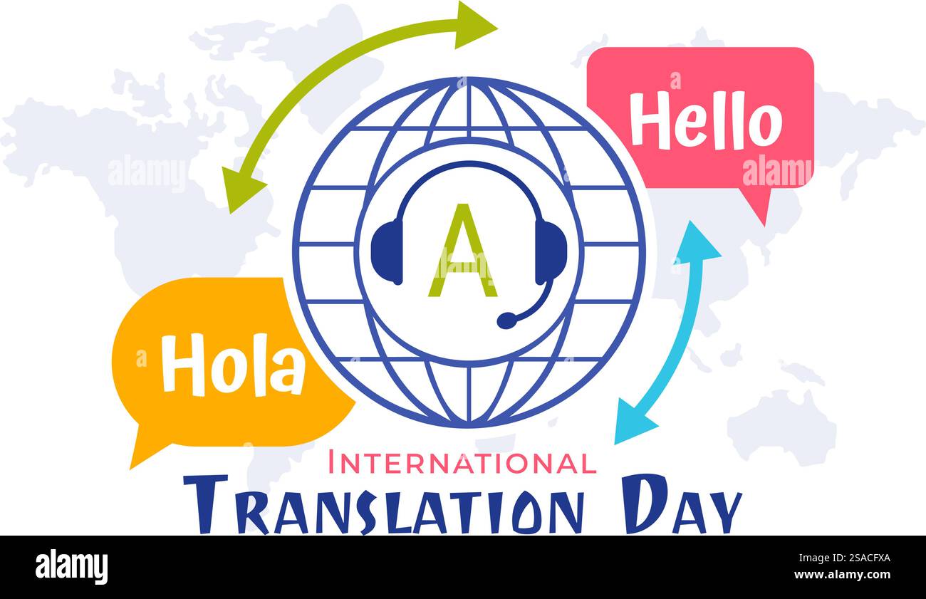 Traducteur mondial ou traduction Journée des langues illustration avec Bonjour dans différents pays et communication internationale multilingue Illustration de Vecteur