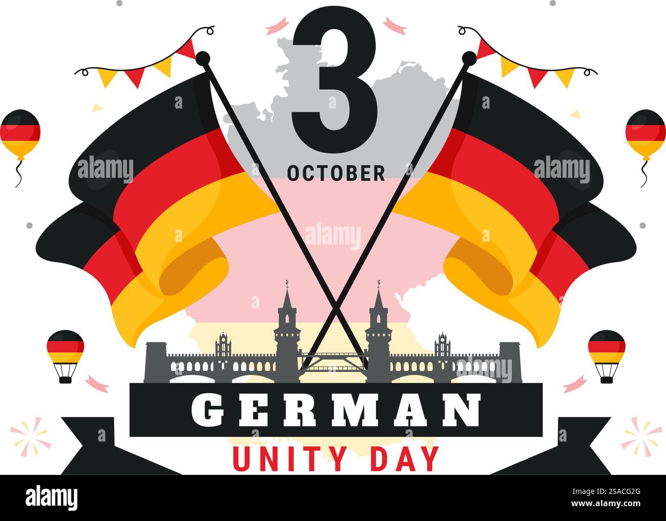 Illustration vectorielle du jour de l'unité allemand le 3 octobre mettant en vedette le drapeau allemand et les monuments nationaux dans un fond de style plat pour les vacances Illustration de Vecteur