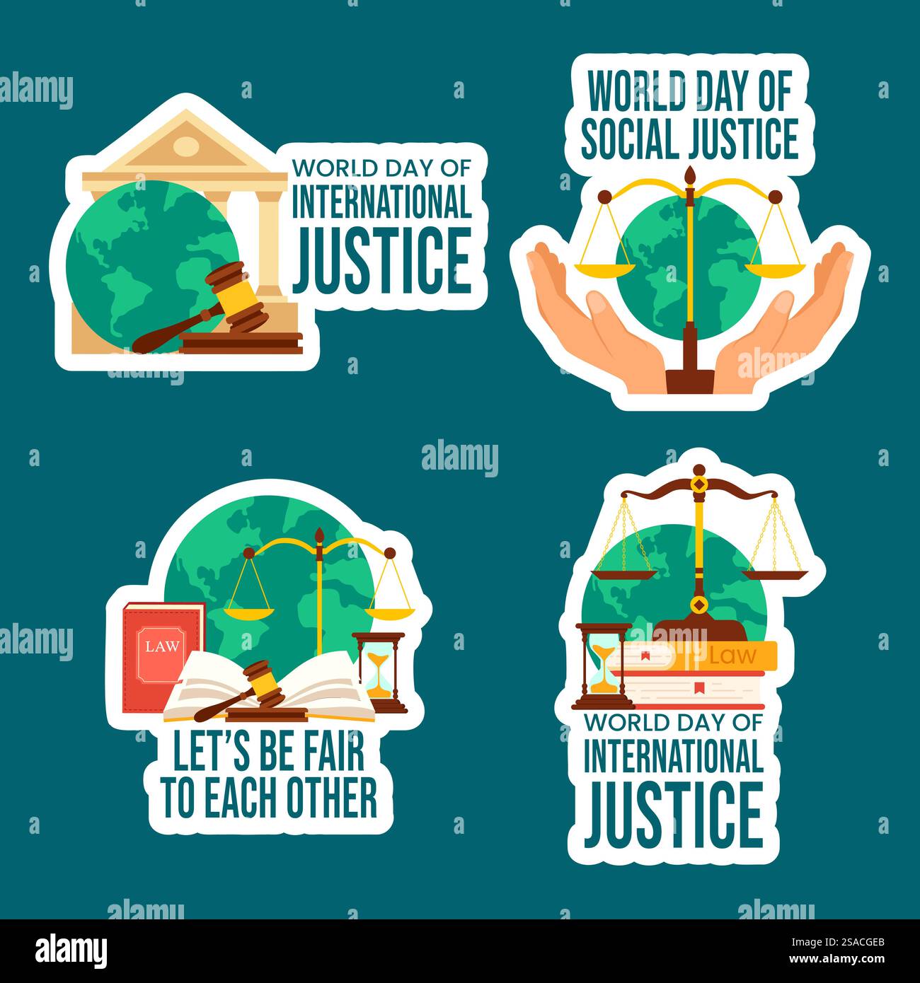 Day of social Justice Label Flat Cartoon Hand Drawn Templates illustration de fond Illustration de Vecteur